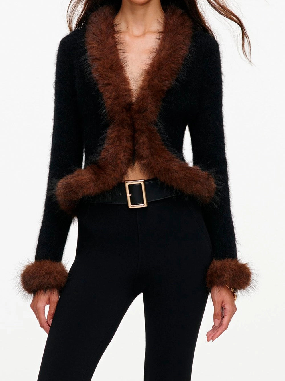 Self-Portrait Women Faux Fur Knit Cardigan SELF-PORTRAIT