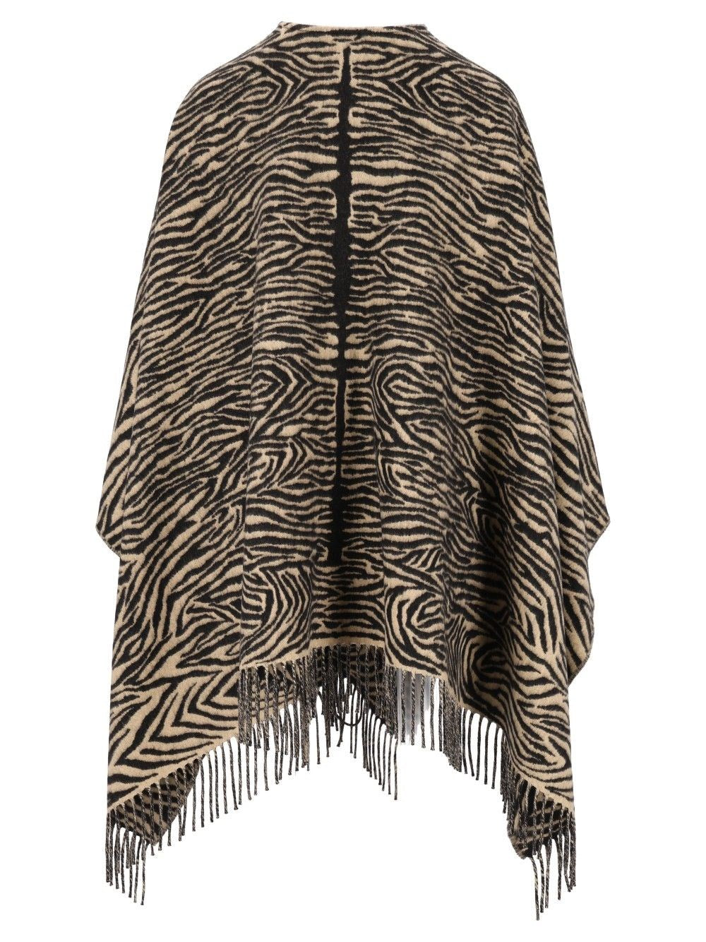 Fendi Women Wool Poncho With Animal Tiger Print FENDI