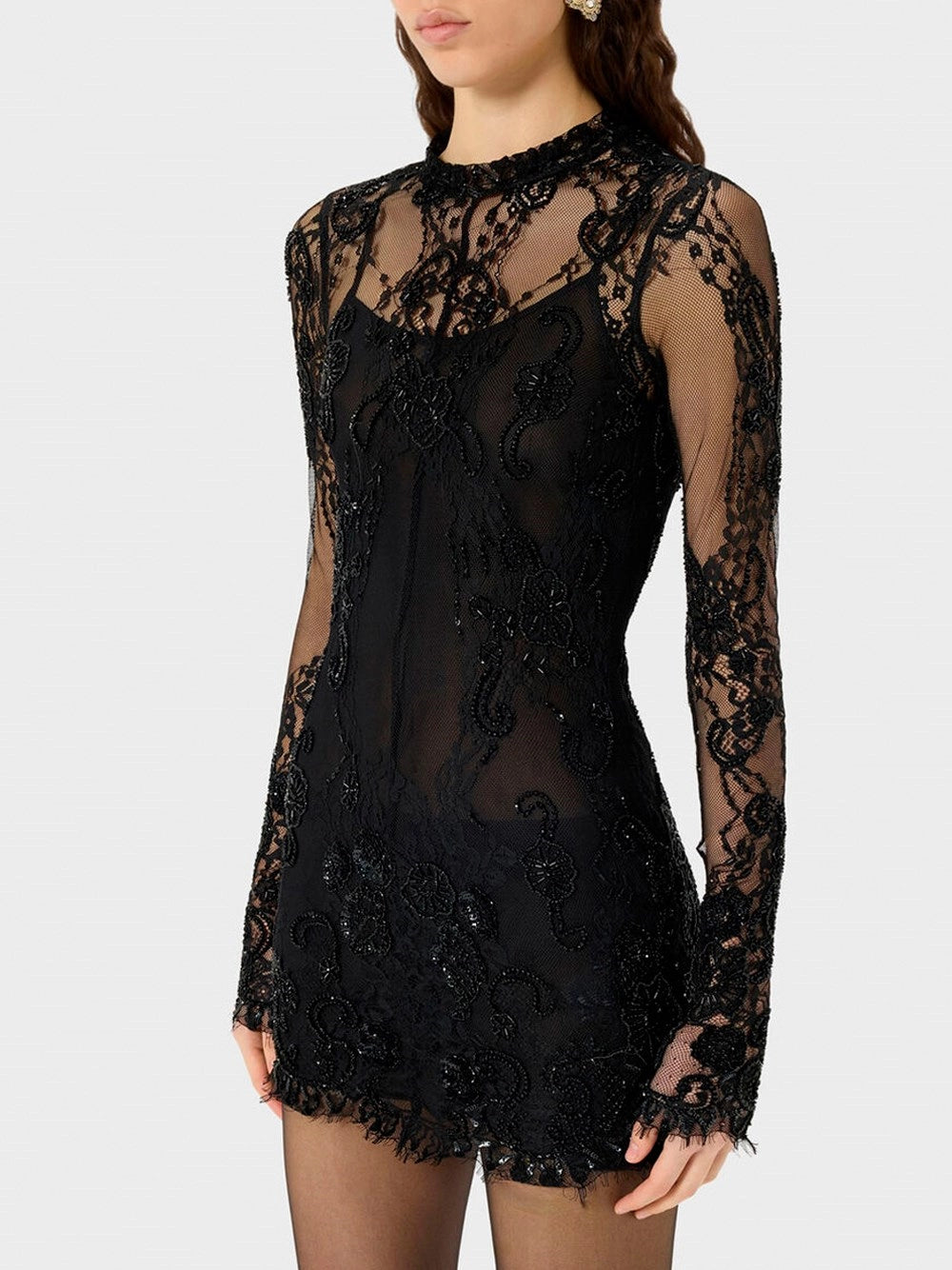 Blumarine Women Short Lace Dress With Embroidery BLUMARINE