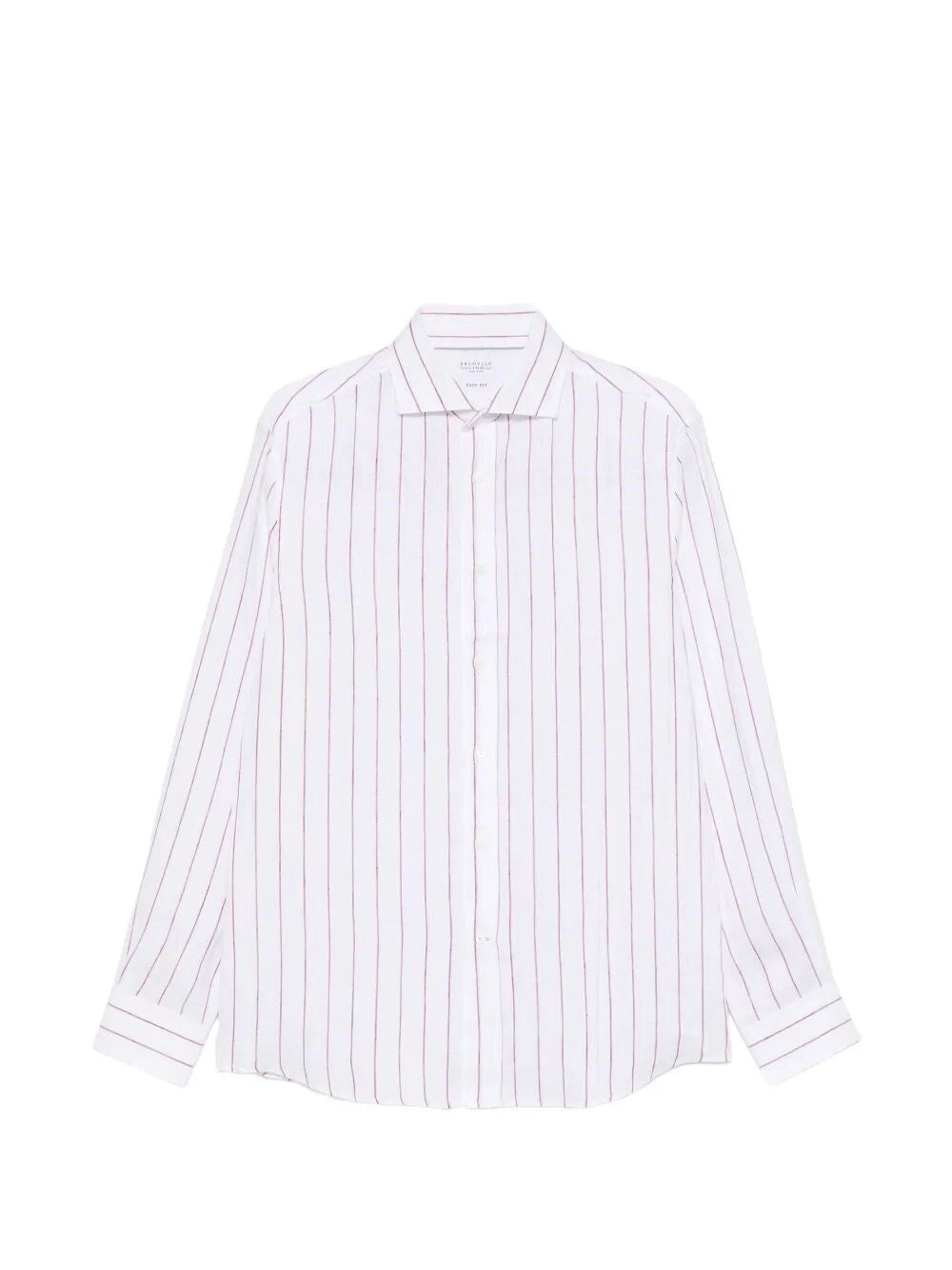 Brunello Cucinelli Men Stripe Linen Easy Fit Shirt With Spread Collar BRUNELLO CUCINELLI