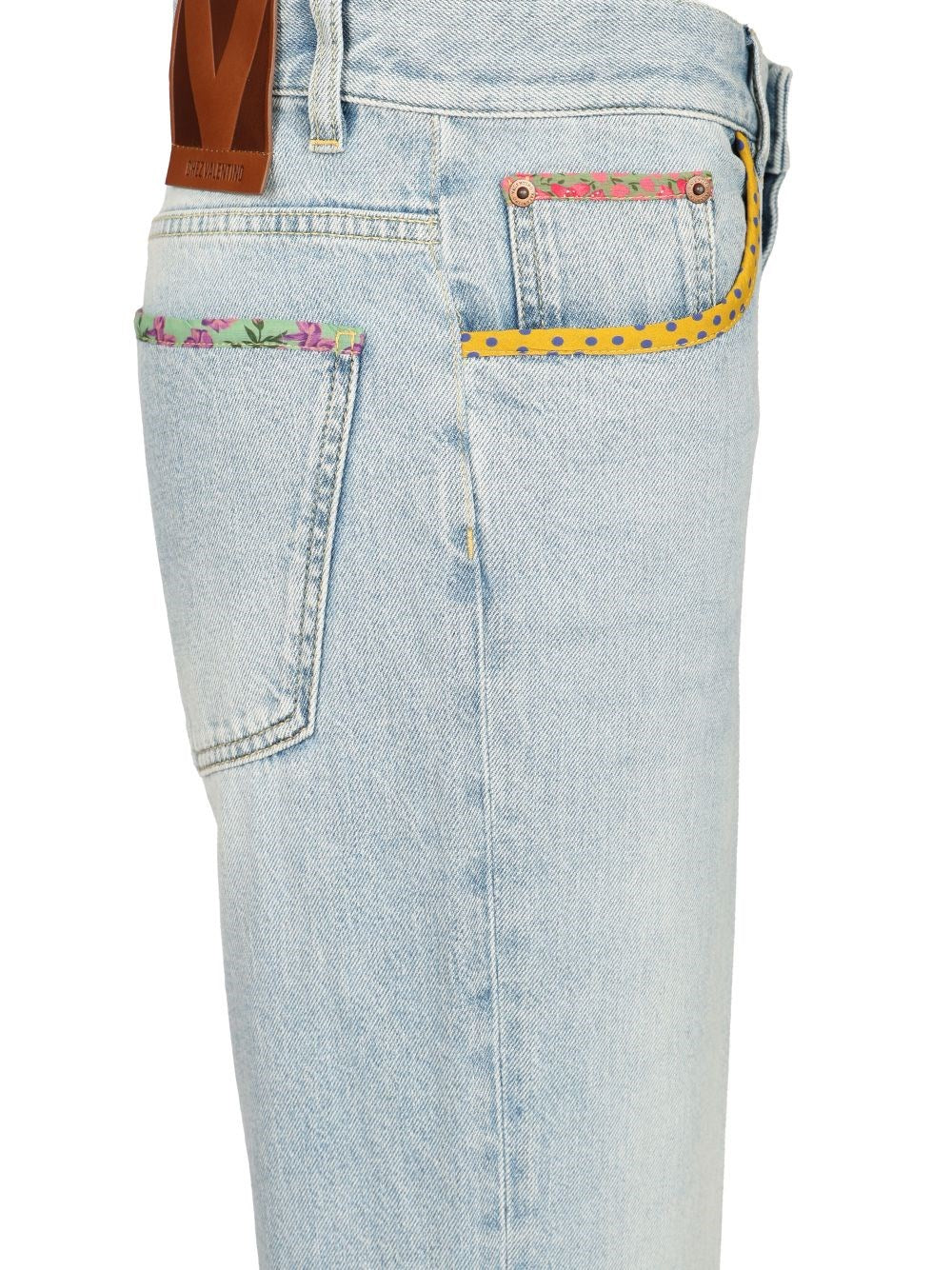 Valentino Garavani Women Denim Trousers With Embroidered Flower Trim VALENTINO GARAVANI