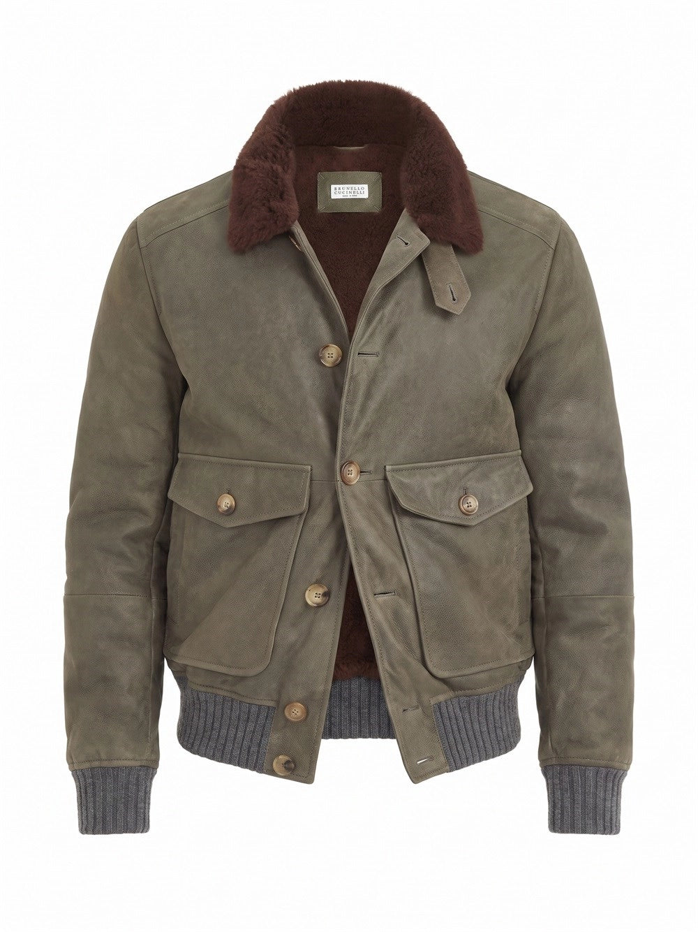 Brunello Cucinelli Men Waxed Shearling Bomber Jacket BRUNELLO CUCINELLI