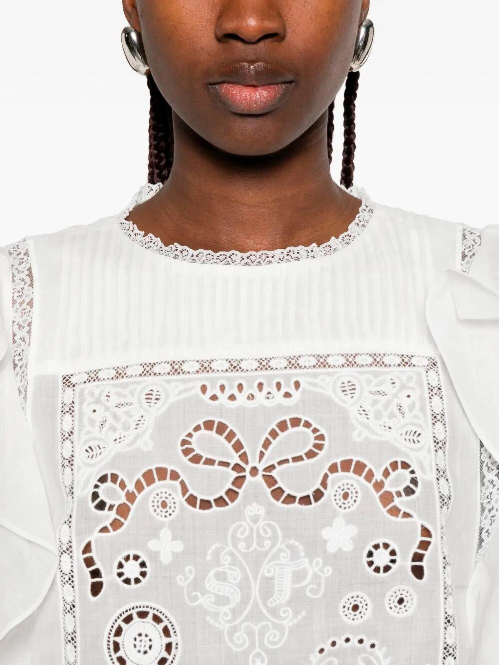 Self-Portrait Women Ramie Lace Frill Top SELF-PORTRAIT