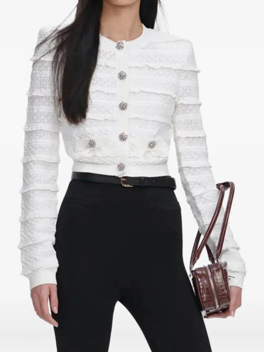 Self-Portrait Women Pointelle Diamante Cardigan SELF-PORTRAIT