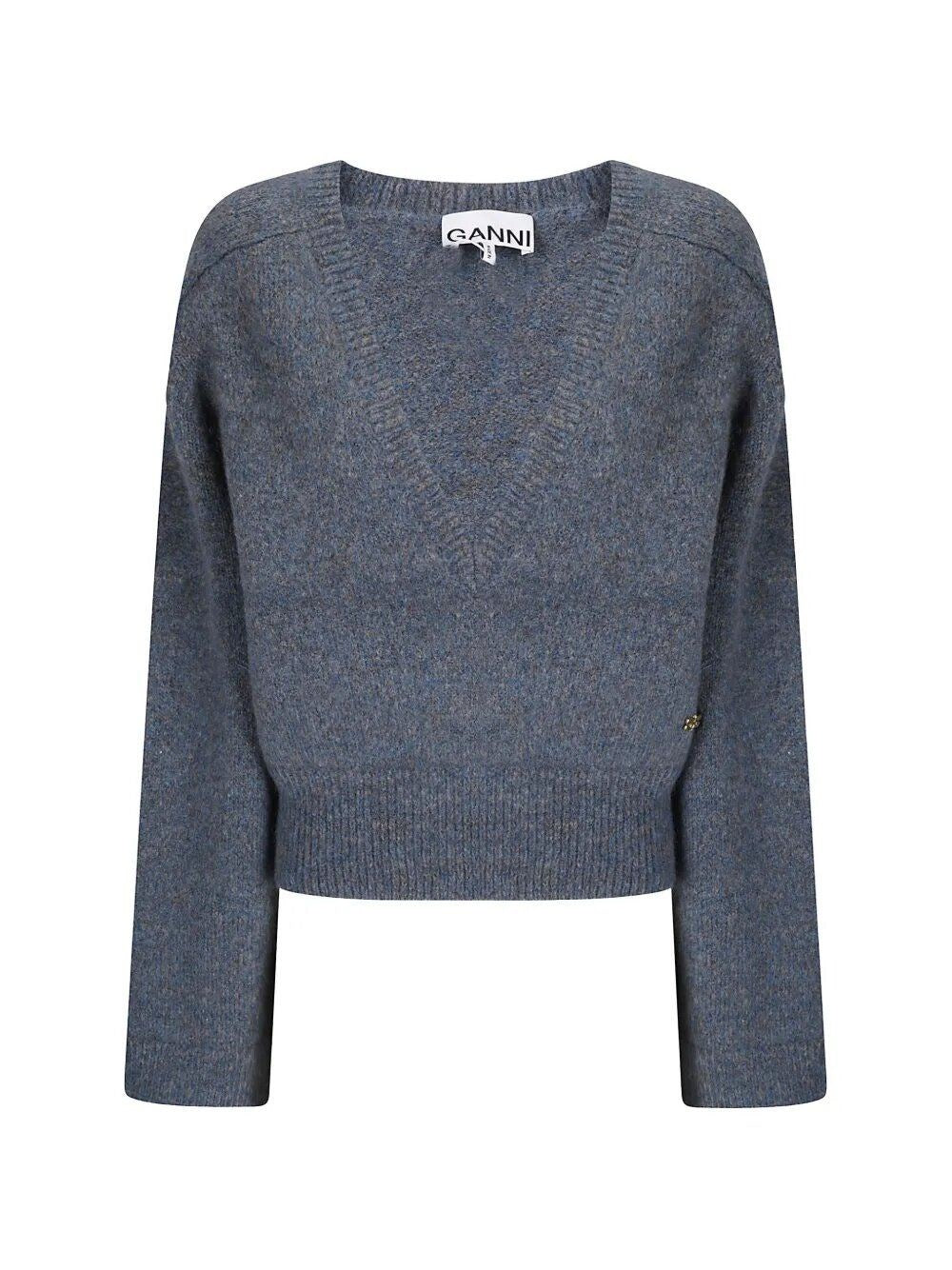 Ganni Women Melange Mohair Deep V-Neck GANNI