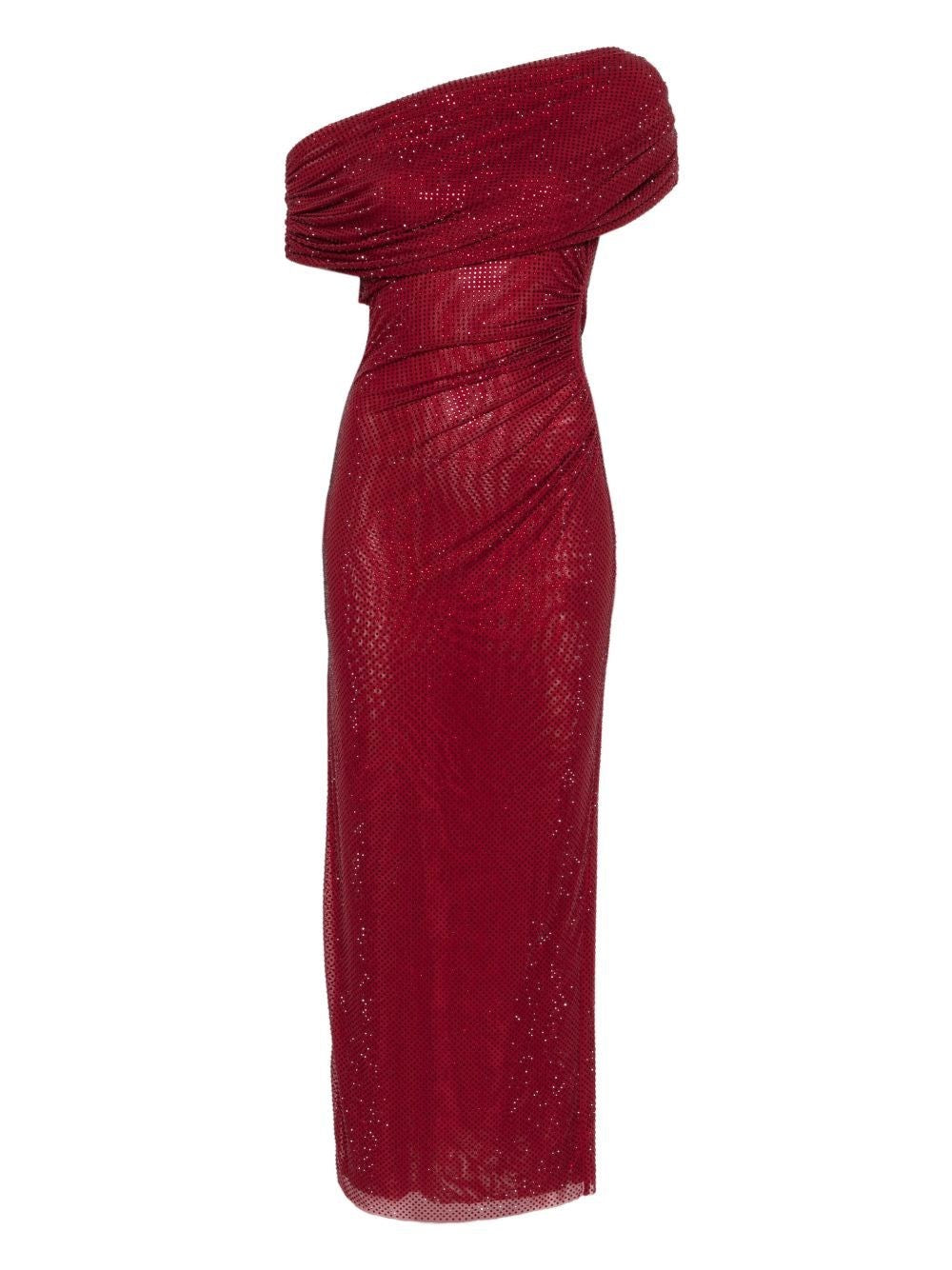 Self-Portrait Women Burgundy Rhinestone Drape Midi Dress SELF-PORTRAIT