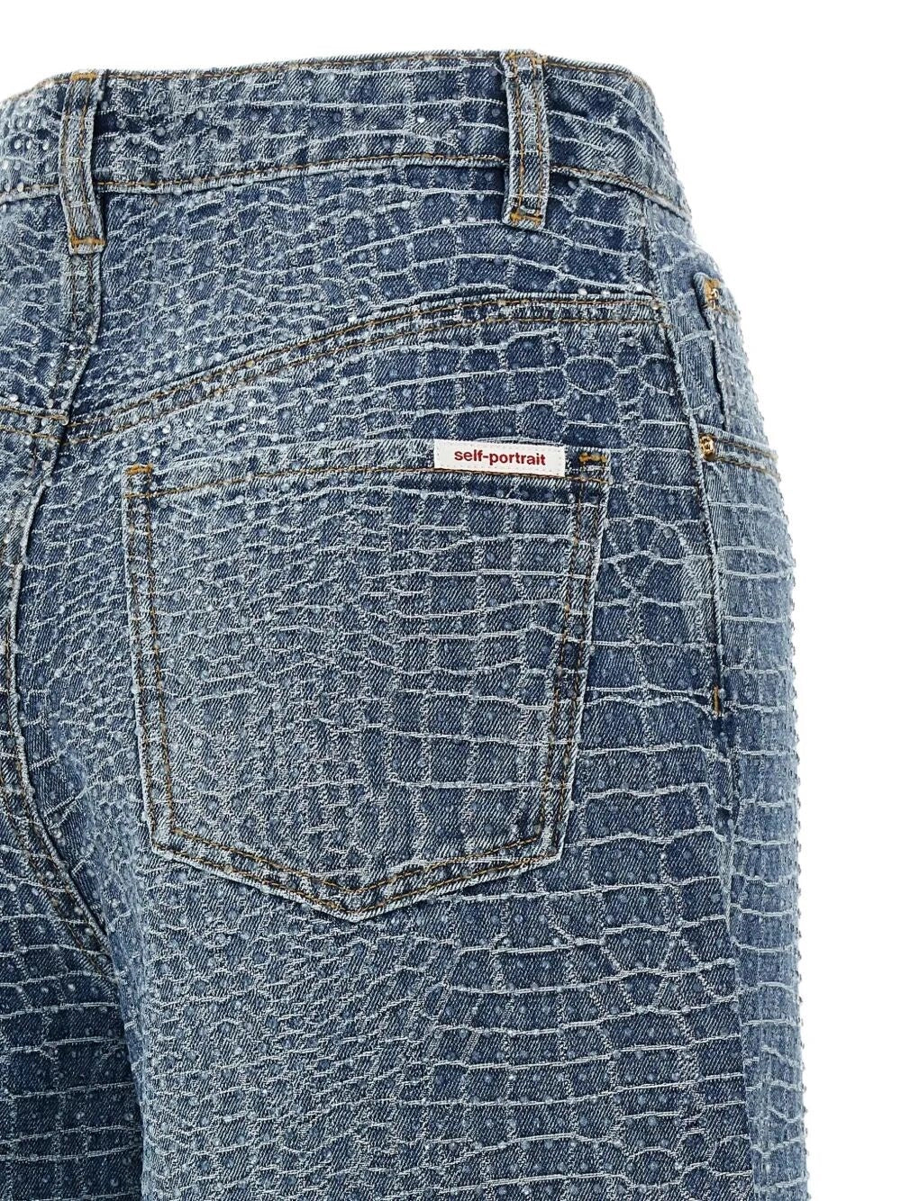 Self-Portrait Women Croc Effect Wide Leg Jeans SELF-PORTRAIT