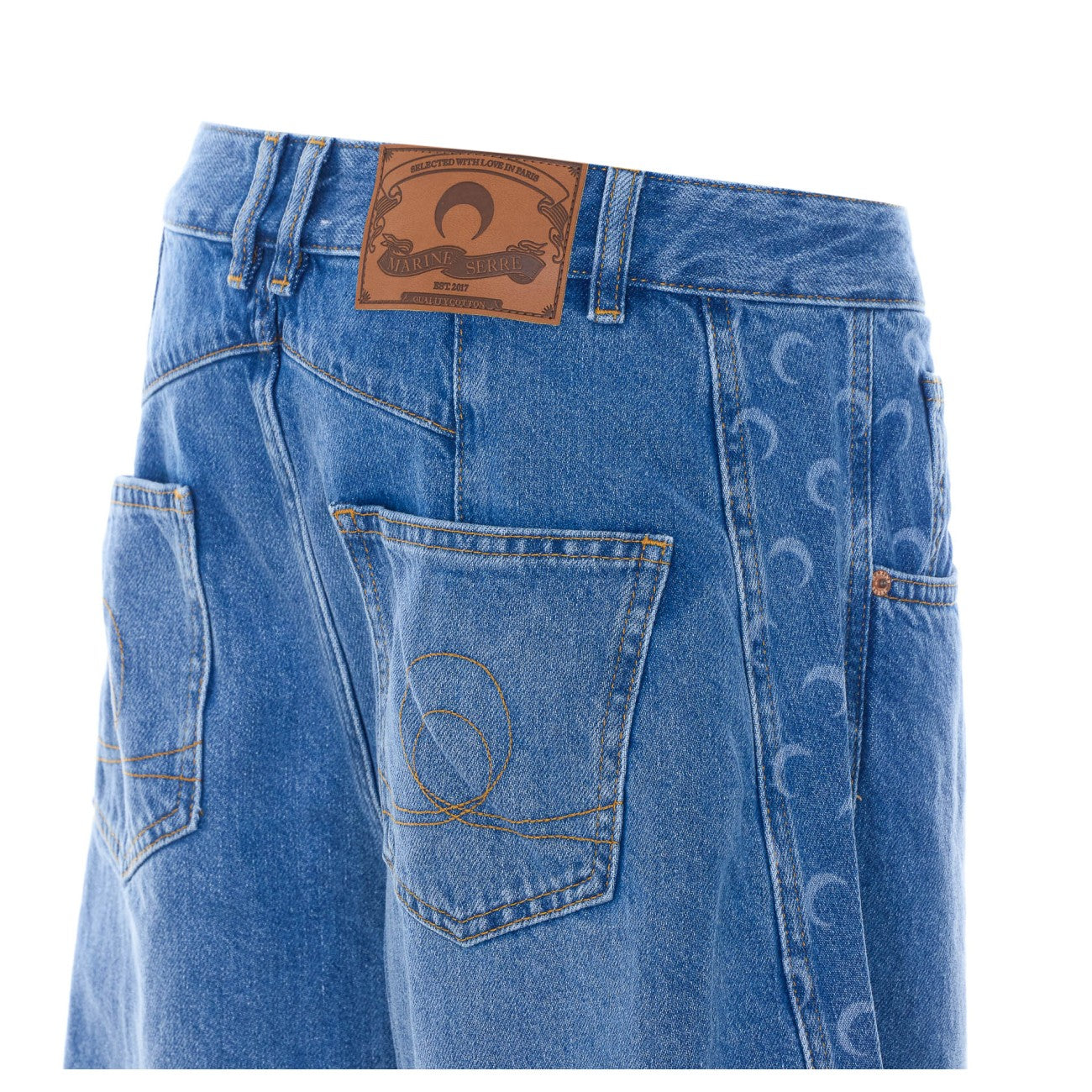 Marine Serre Women Denim Barrel Jeans With Moon Logo MARINE SERRE