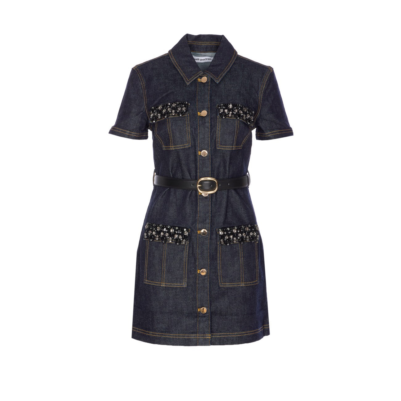 Self Portrait Women Denim Crystal Mini Dress SELF-PORTRAIT