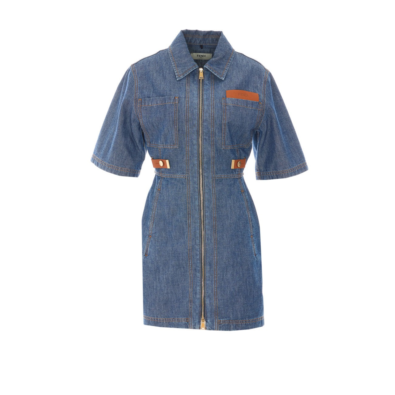 Fendi Women Denim Dress With Fendi Maxi Patch FENDI