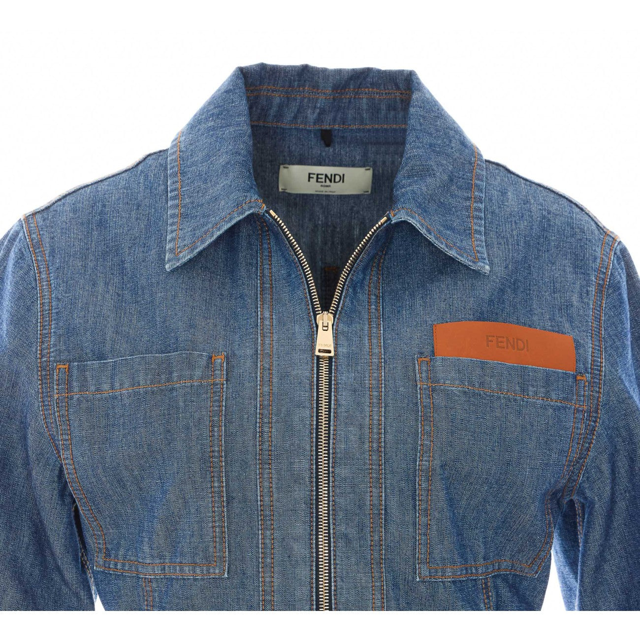 Fendi Women Denim Dress With Fendi Maxi Patch FENDI