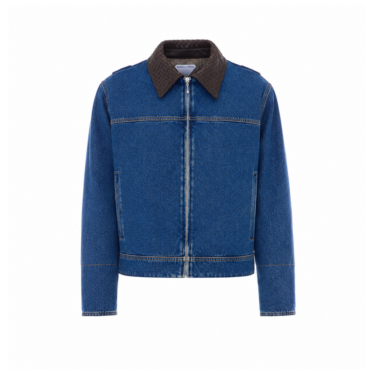 Bottega Veneta Men Denim Jacket With Intrecciato Collar BOTTEGA VENETA