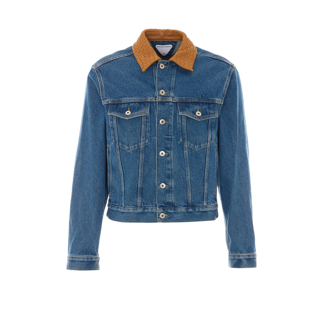 Bottega Veneta Men Denim Jacket With Intrecciato Collar BOTTEGA VENETA