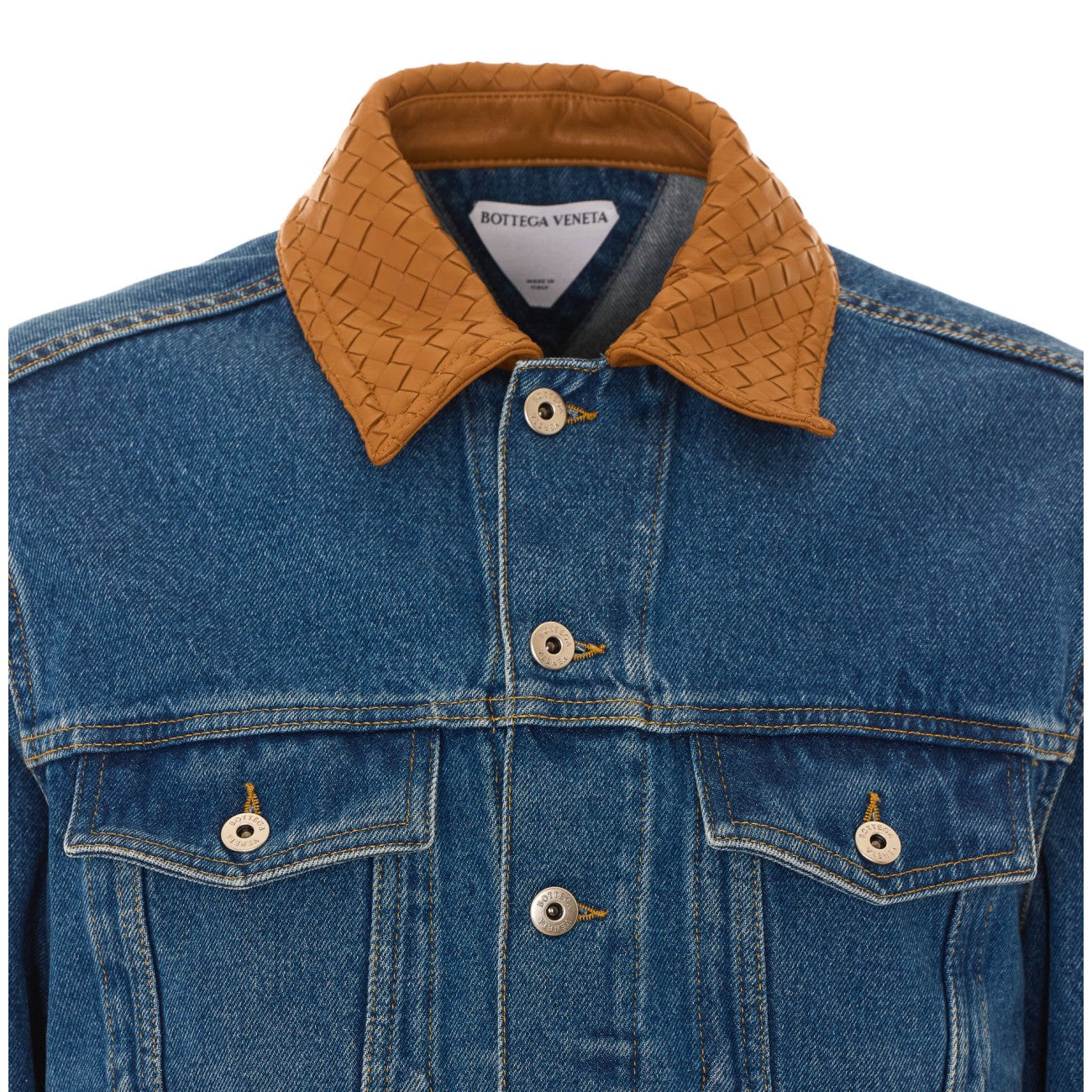 Bottega Veneta Men Denim Jacket With Intrecciato Collar BOTTEGA VENETA
