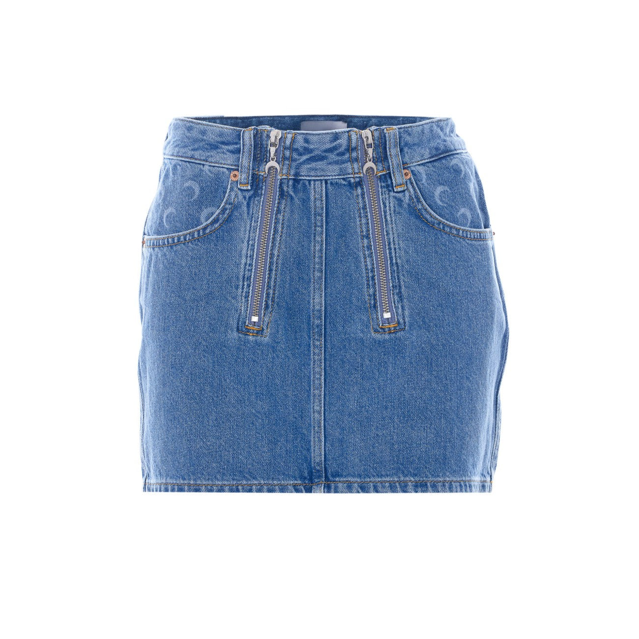 Marine Serre Women Denim Zipped Mini Skirt With Moon Logo MARINE SERRE