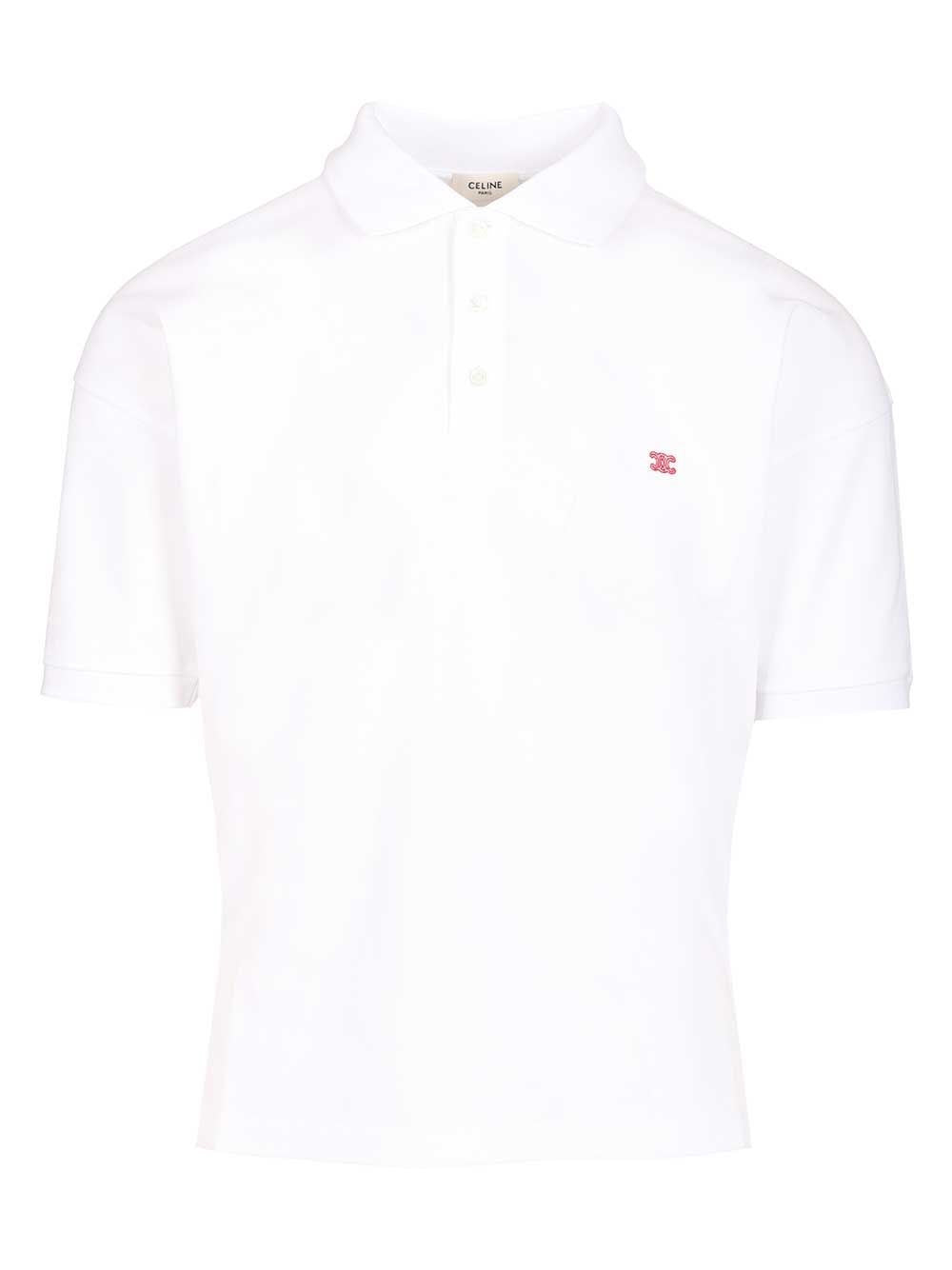 Celine Men White Cotton Polo Shirt CELINE