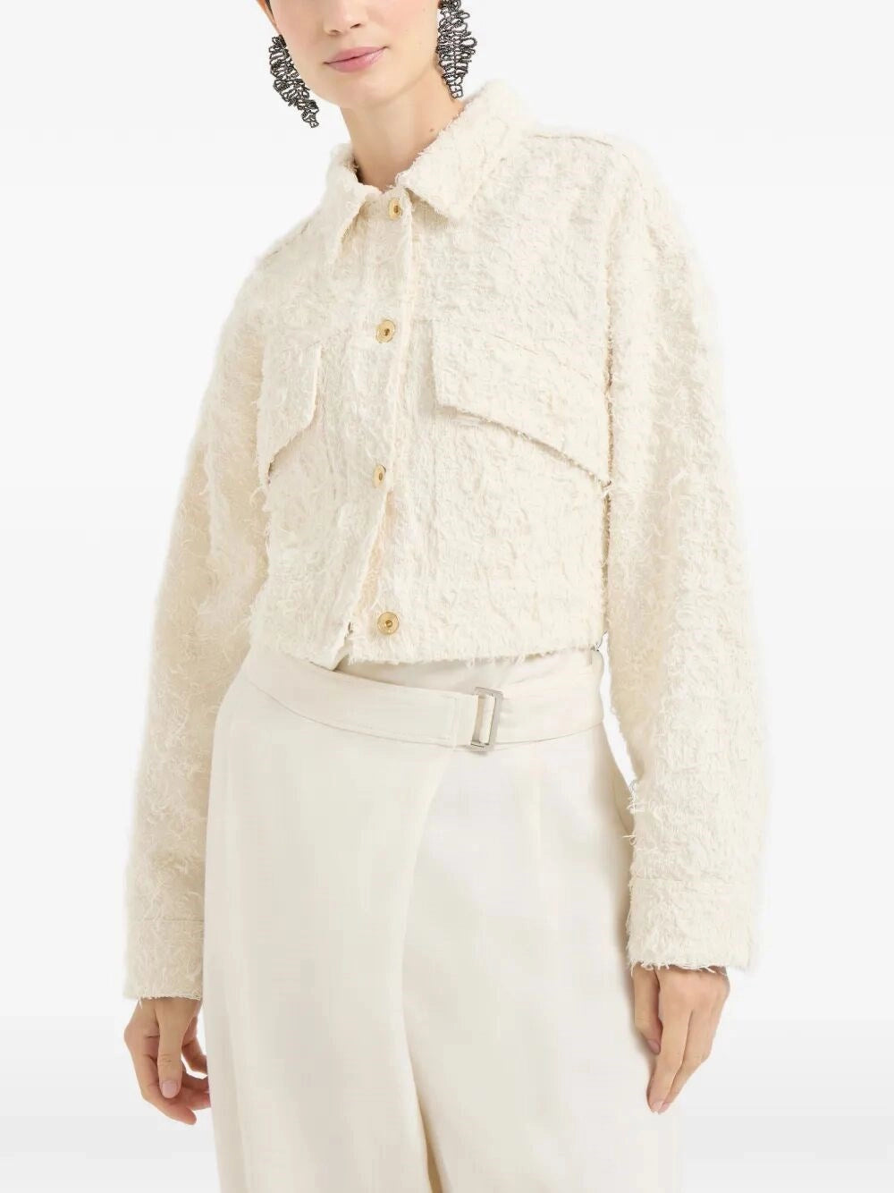 Brunello Cucinelli Women Fuzzy Dyed Denim Outerwear Jacket With Monili BRUNELLO CUCINELLI