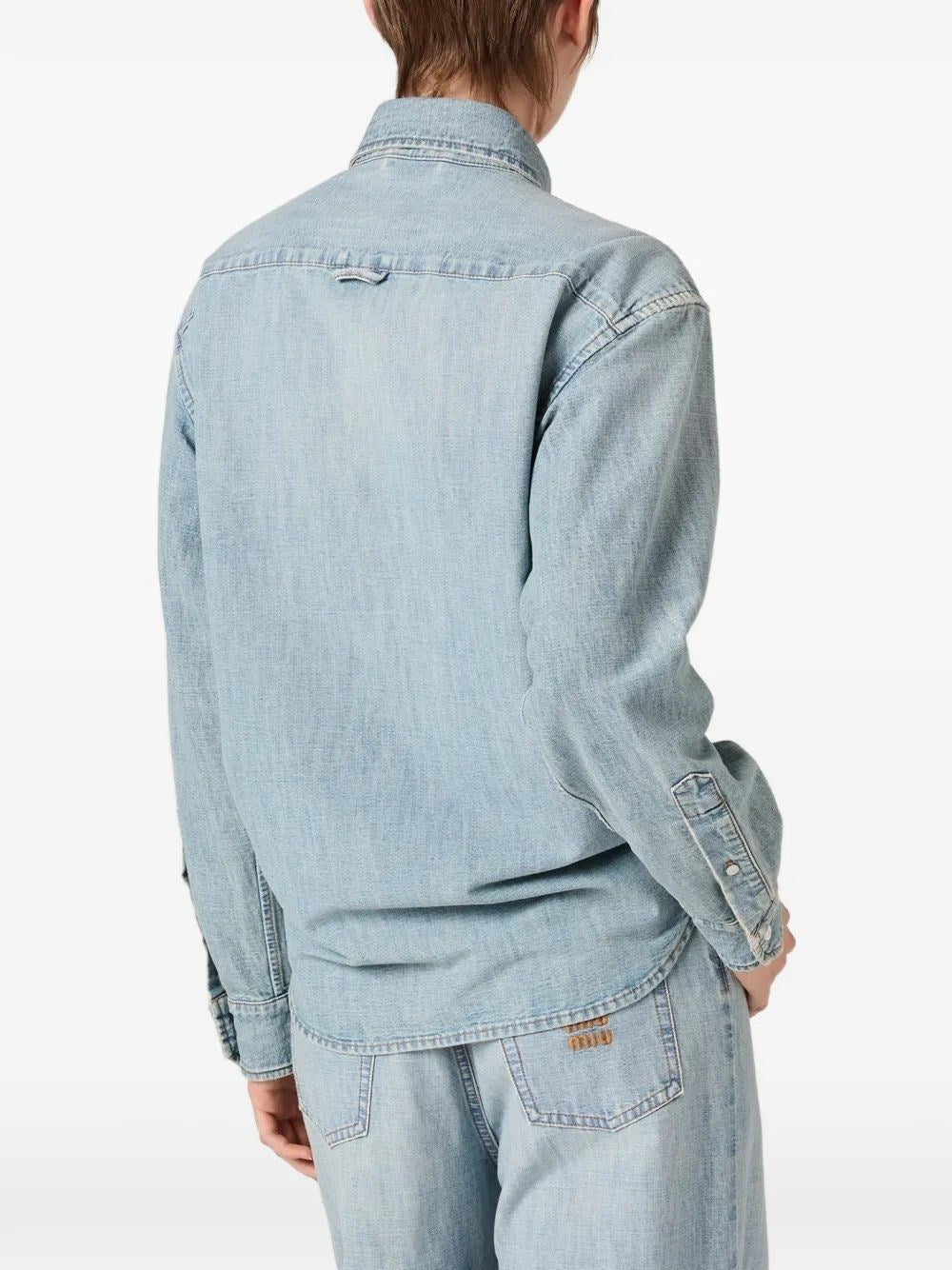 Miu Miu Women Long-Sleeved Chambray Denim Shirt MIU MIU