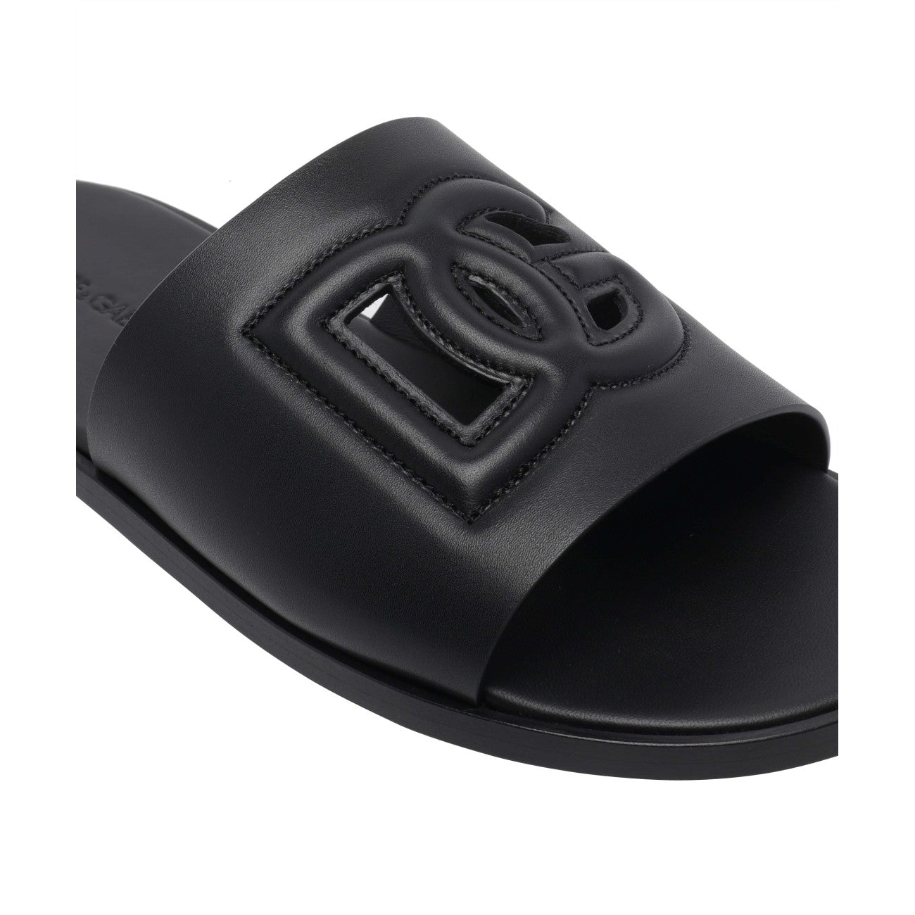 Dolce&Gabbana Men Dg Logo Leather Slide Sandals DOLCE & GABBANA