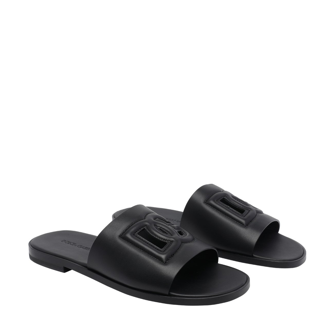 Dolce&Gabbana Men Dg Logo Leather Slide Sandals DOLCE & GABBANA