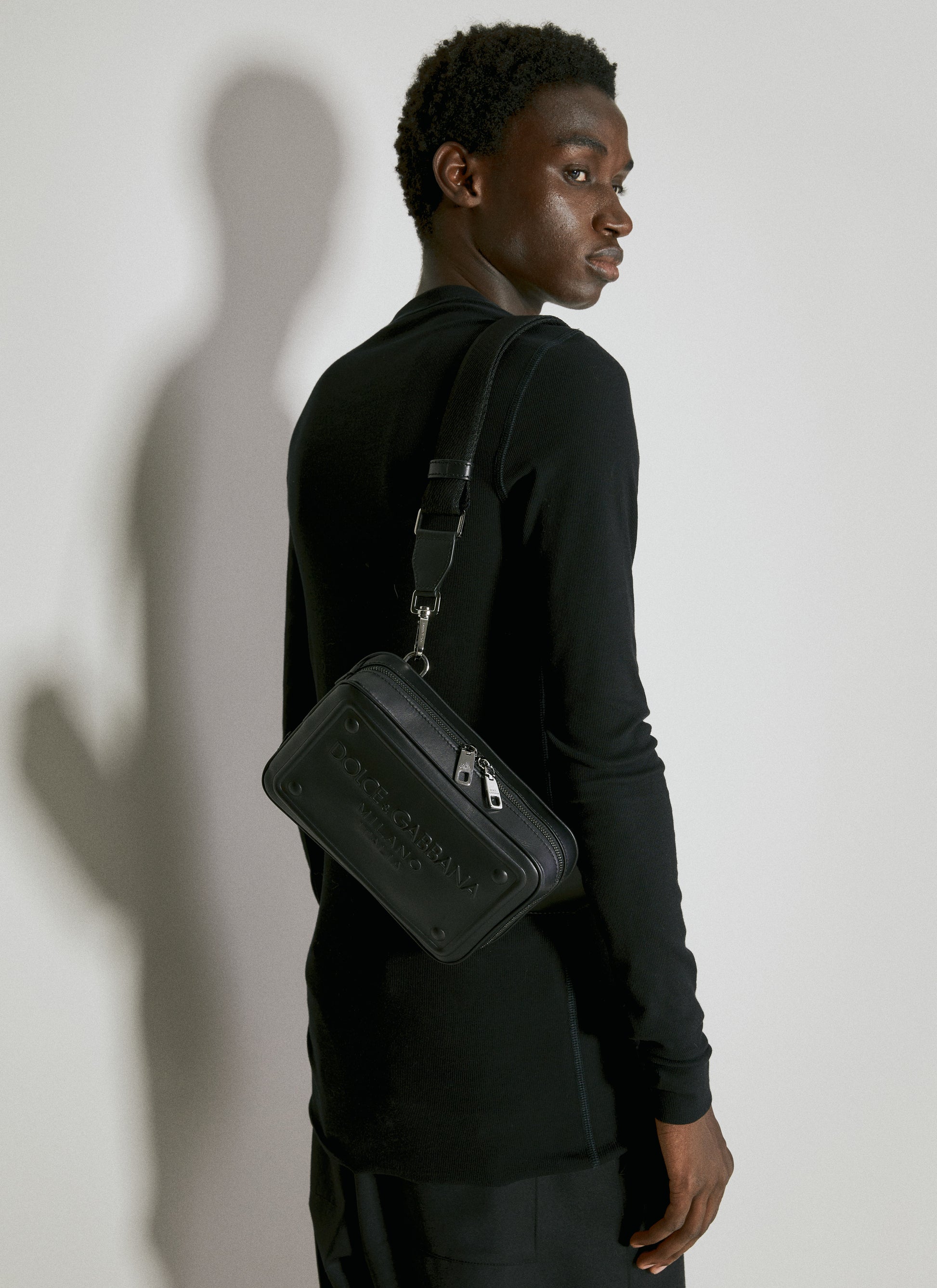 Dolce & Gabbana Men Embossed Logo Leather Crossbody Bag DOLCE & GABBANA