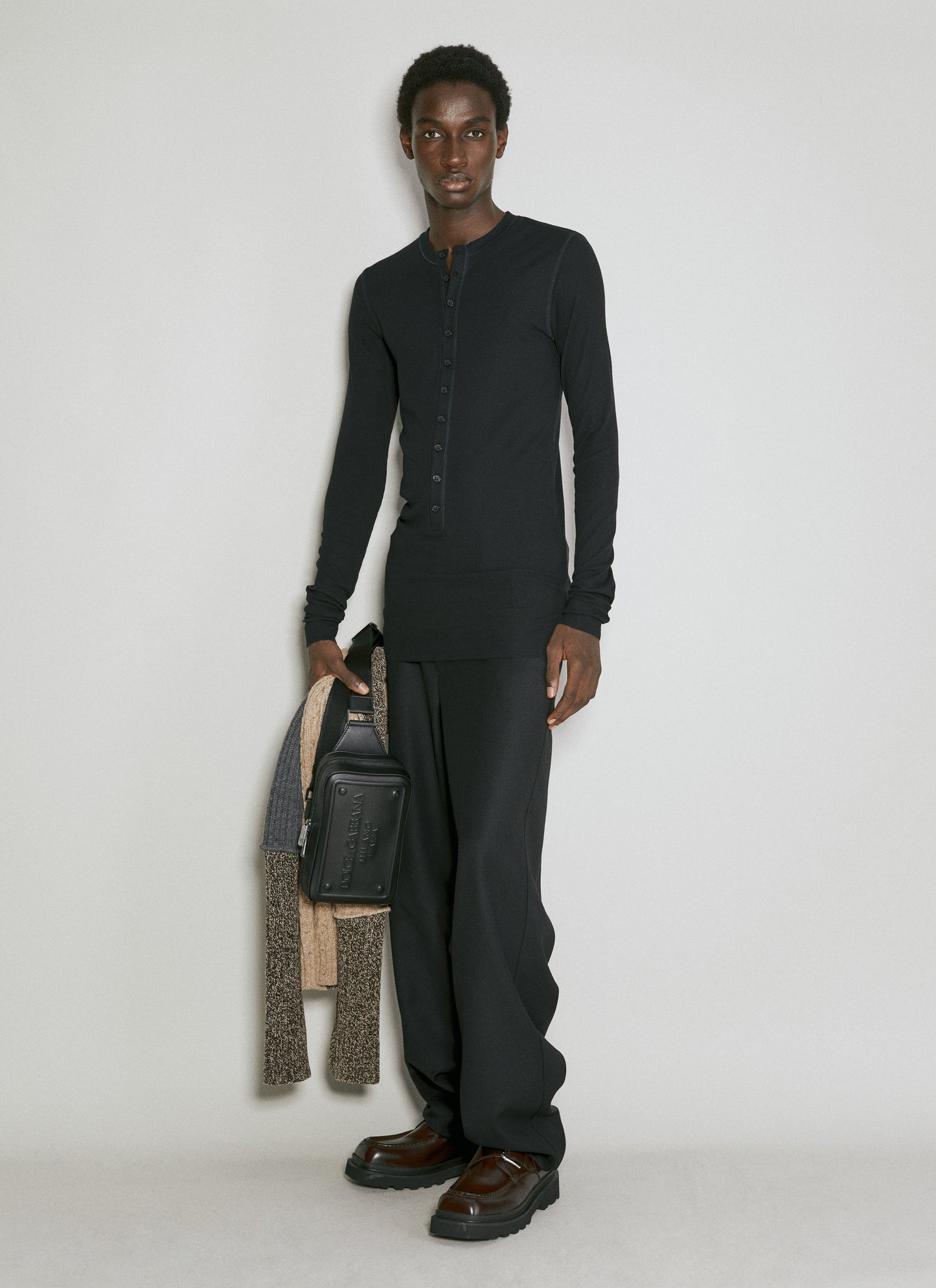 Dolce & Gabbana Men Embossed Logo Leather Crossbody Bag DOLCE & GABBANA