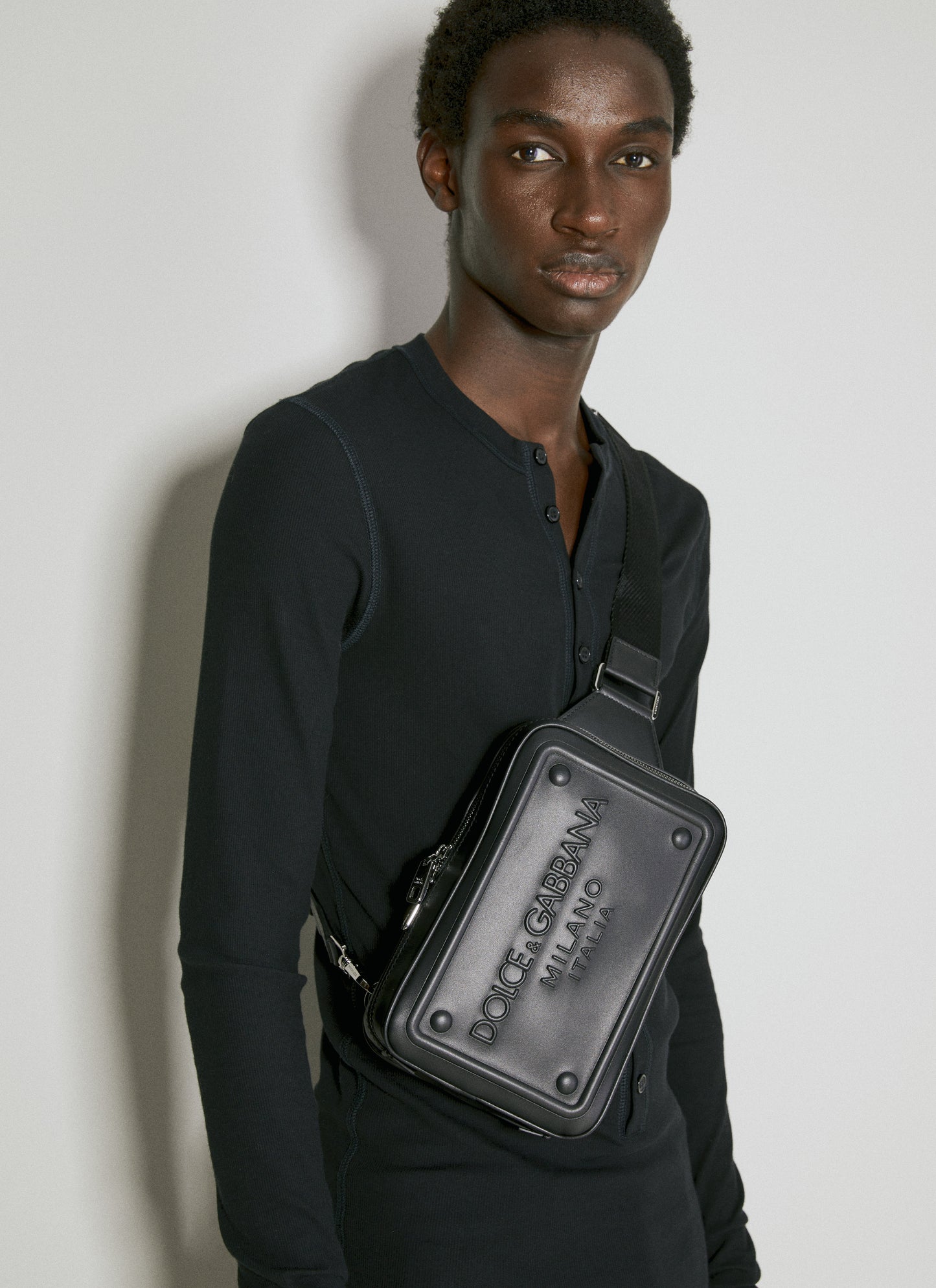 Dolce & Gabbana Men Embossed Logo Leather Crossbody Bag DOLCE & GABBANA