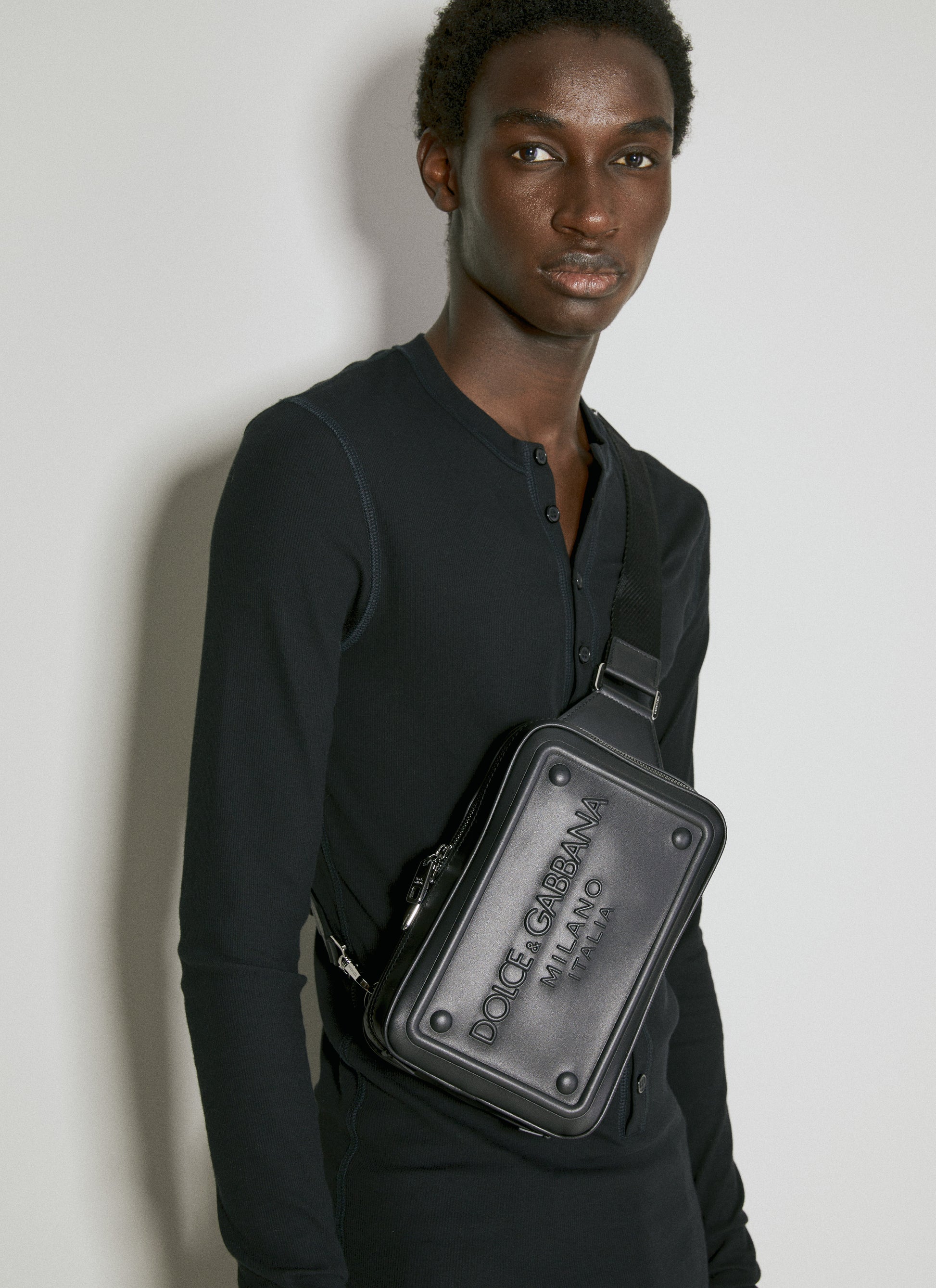 Dolce & Gabbana Men Embossed Logo Leather Crossbody Bag DOLCE & GABBANA