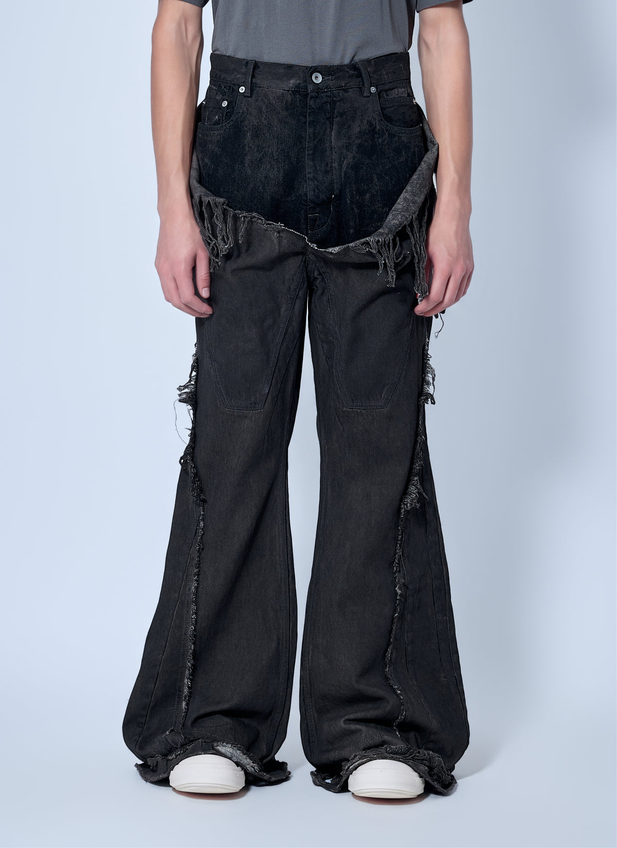 Rick Owens Drkshdw Men Shredded Denim Slivered Bootcut Jeans RICK OWENS