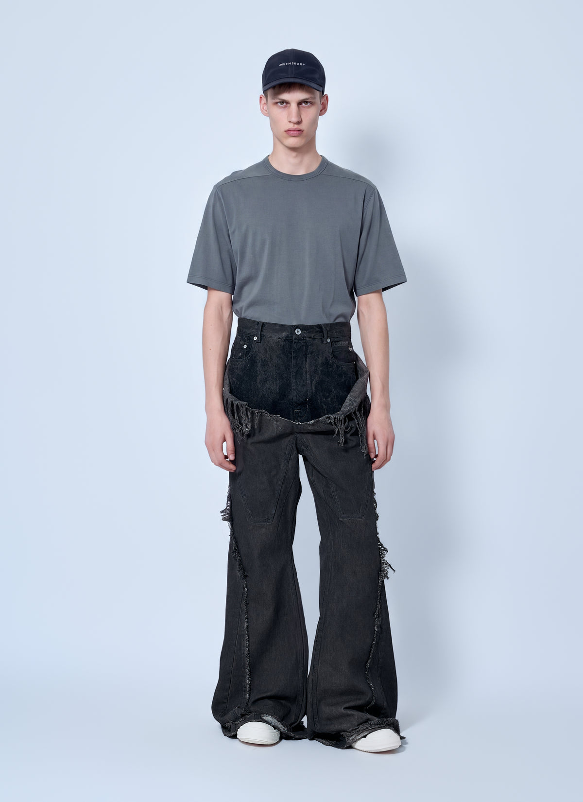 Rick Owens Drkshdw Men Shredded Denim Slivered Bootcut Jeans RICK OWENS