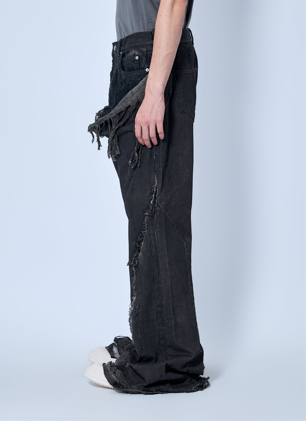 Rick Owens Drkshdw Men Shredded Denim Slivered Bootcut Jeans RICK OWENS