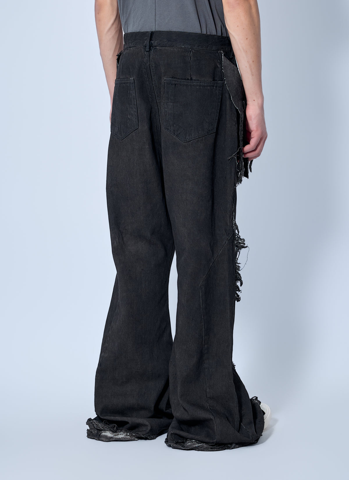 Rick Owens Drkshdw Men Shredded Denim Slivered Bootcut Jeans RICK OWENS