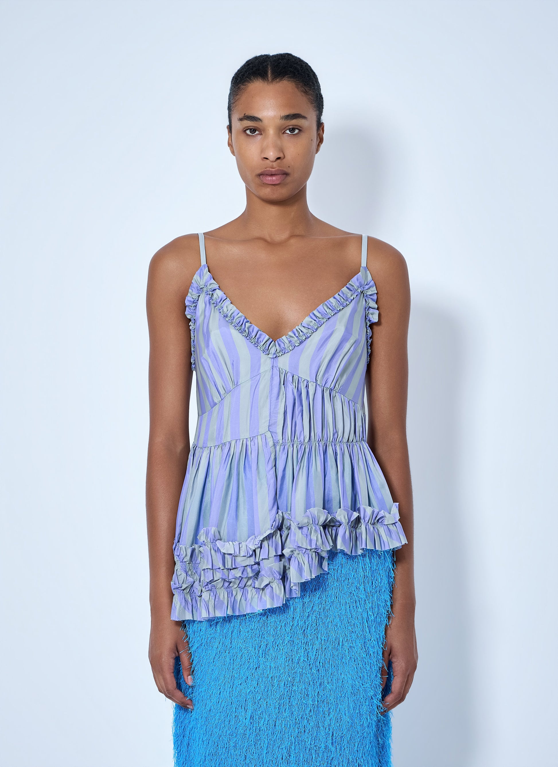 Dries Van Noten Women Cemil Striped Ruffled Satin Camisole DRIES VAN NOTEN