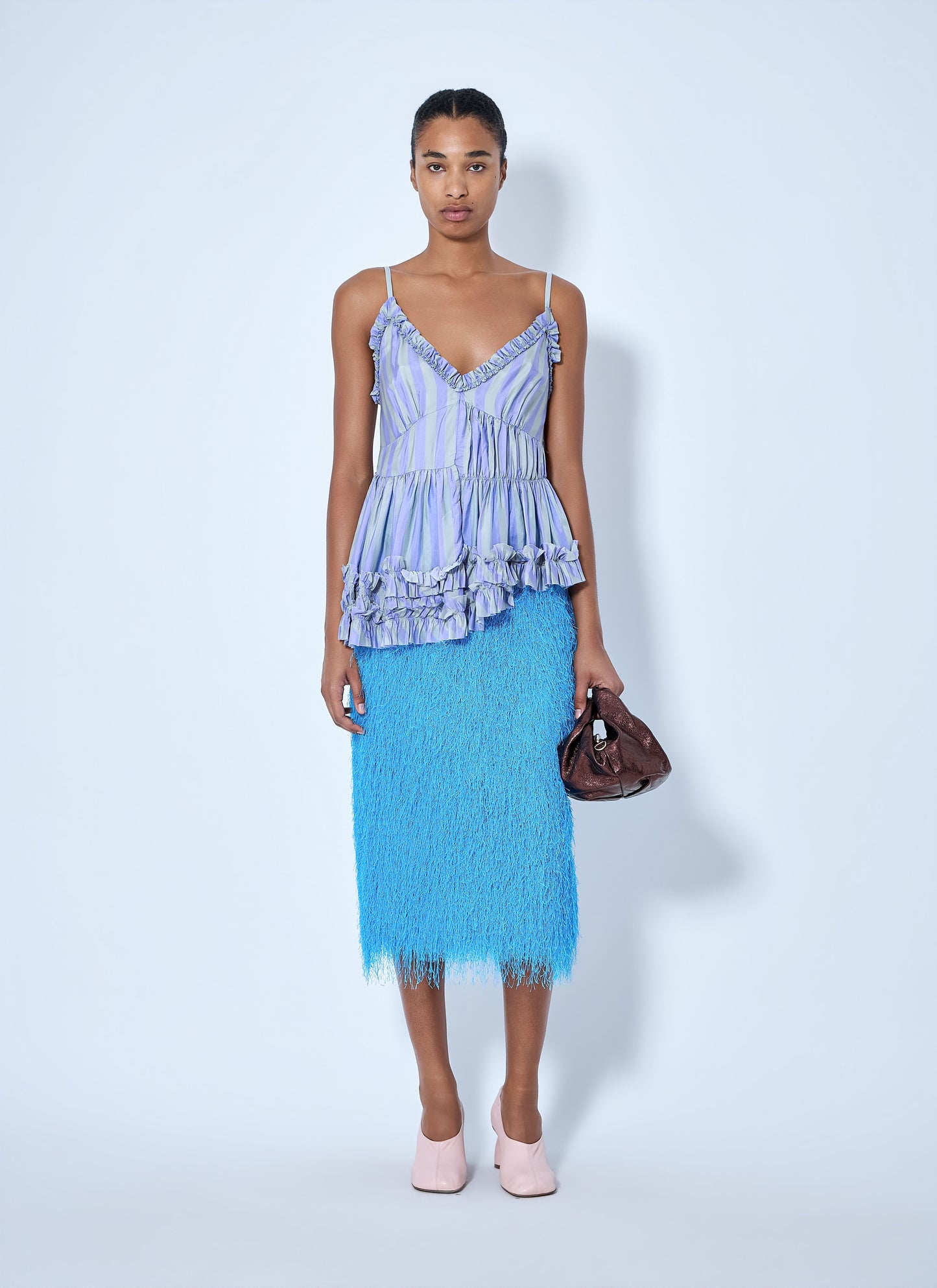 Dries Van Noten Women Cemil Striped Ruffled Satin Camisole DRIES VAN NOTEN