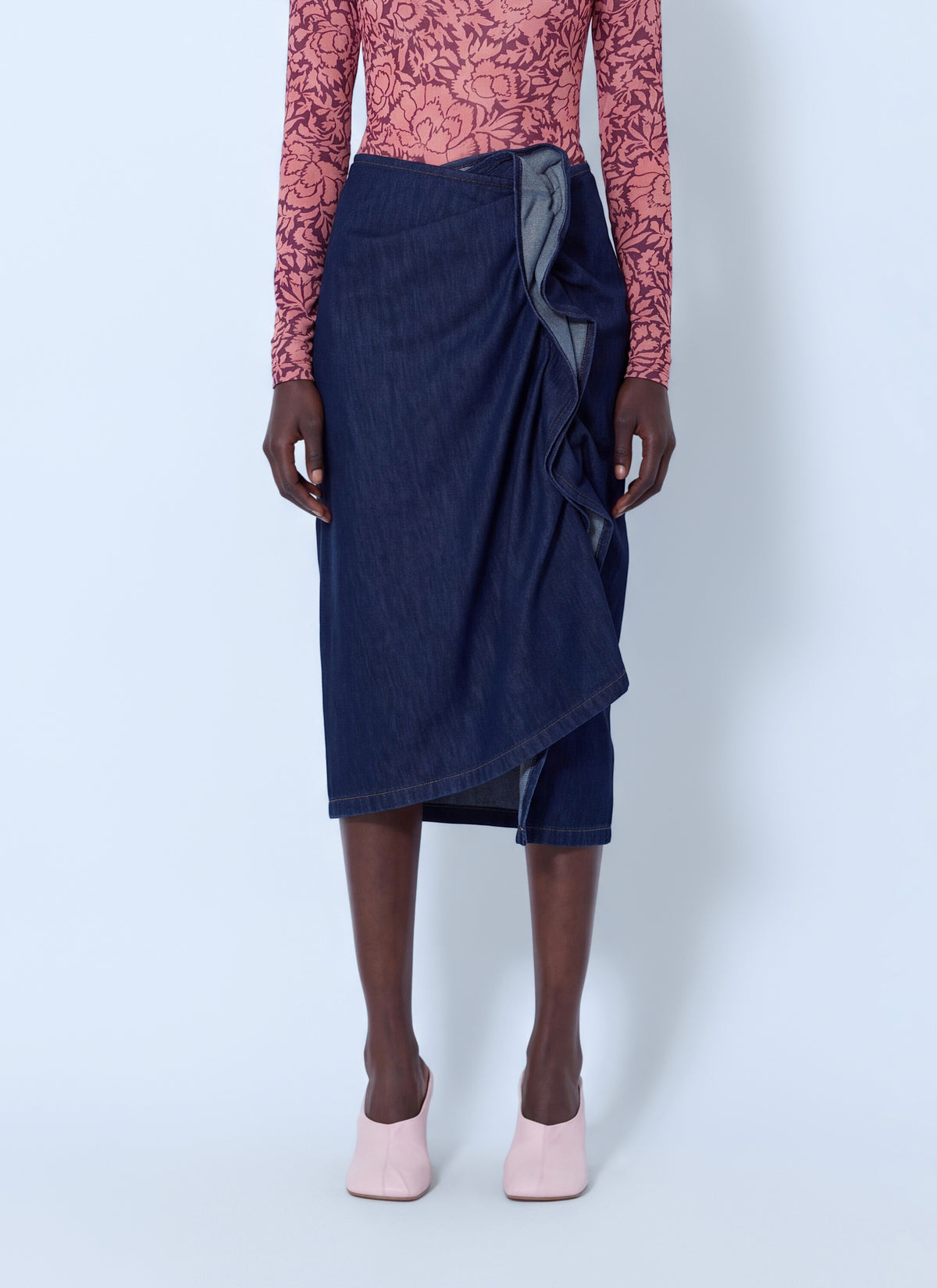 Dries Van Noten Women Sinas Ruffle Denim Midi Skirt DRIES VAN NOTEN