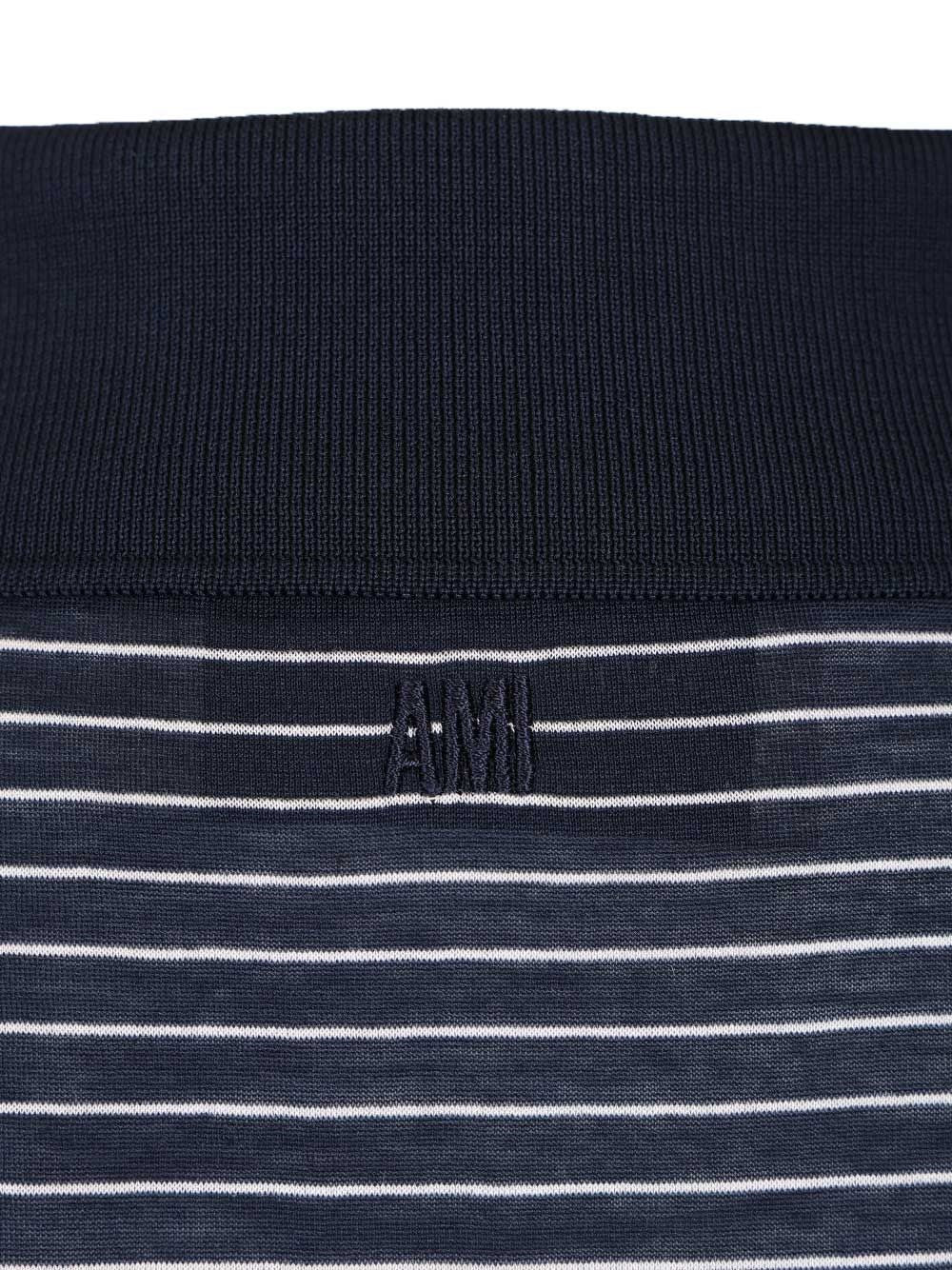 Ami Women Striped Boxy Fit Polo With Ami De Coeur Patch AMI PARIS