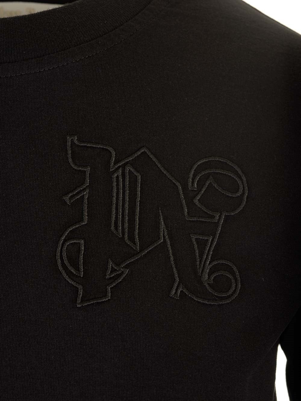 Palm Angels Women Black T-Shirt With Monogram PALM ANGELS