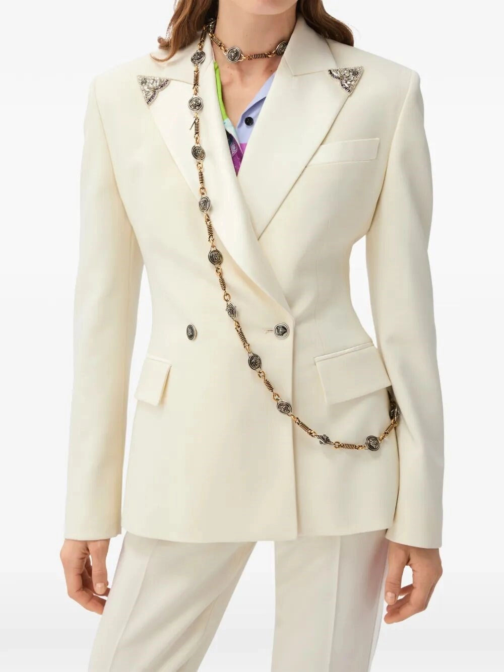 Versace Women Embroidered Stretch Wool Blazer VERSACE