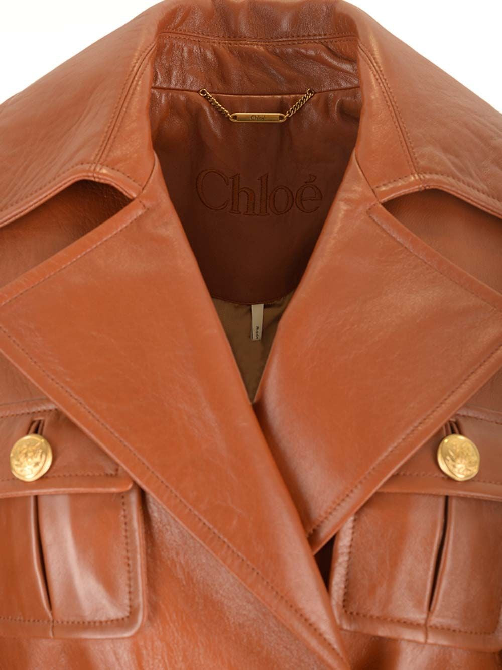 Chloe' Women Leather Military Trench Coat CHLOE