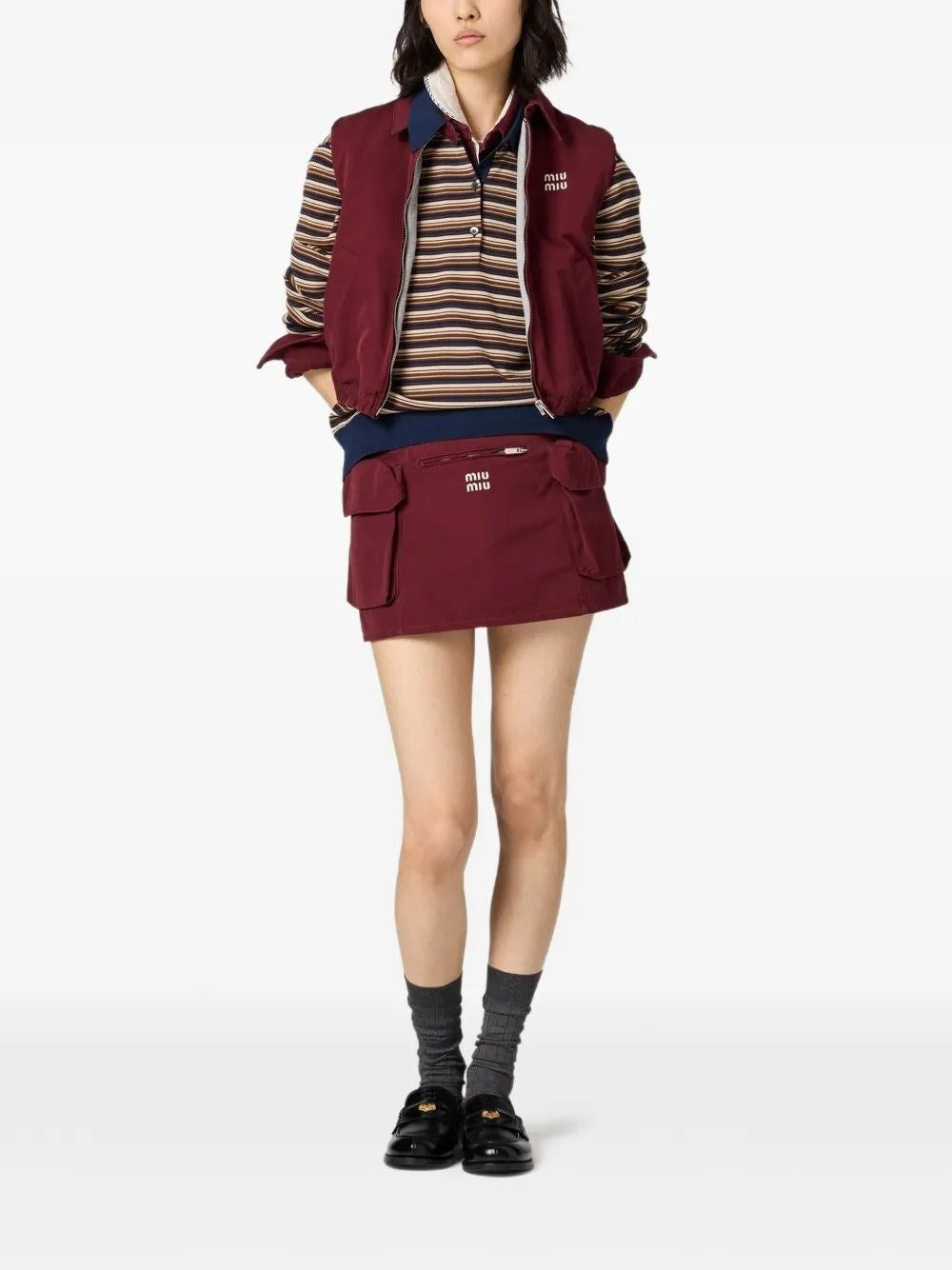 Miu Miu Women Striped Wool Knit Polo Shirt MIU MIU