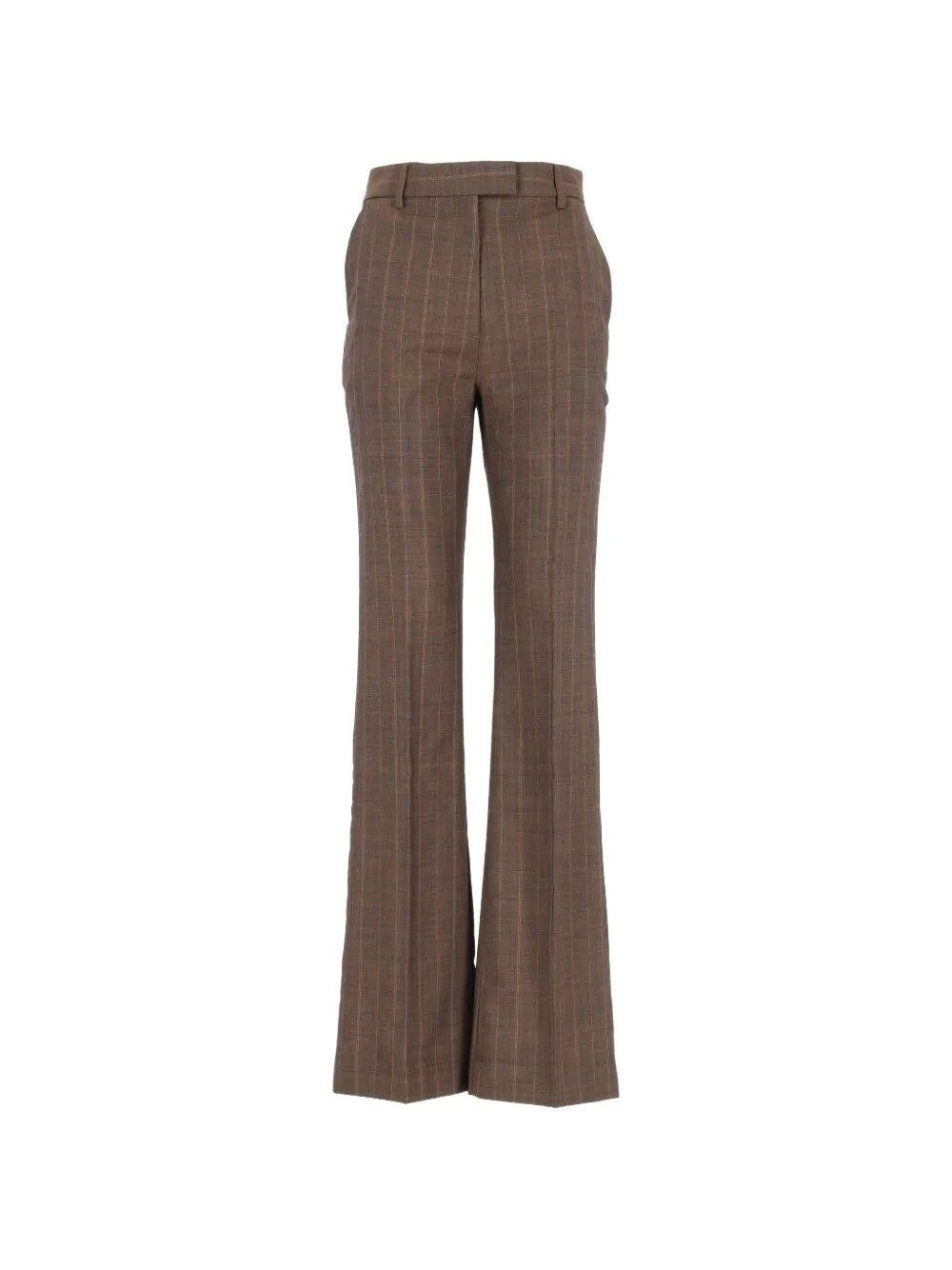 Ganni Women Brown Pinstriped Wool Trousers GANNI