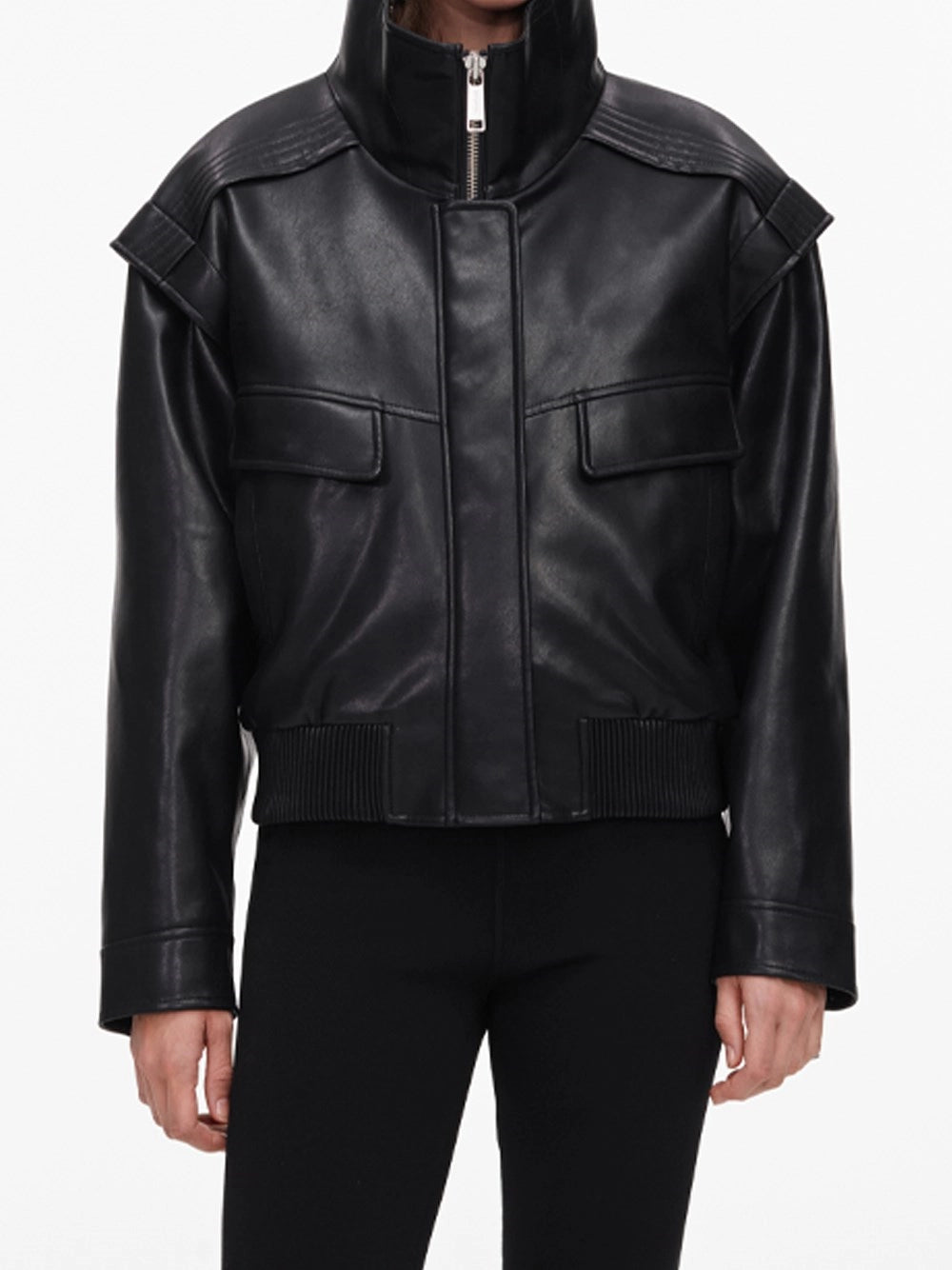 Self-Portrait Women Faux Leather Bomber Jacket SELF-PORTRAIT