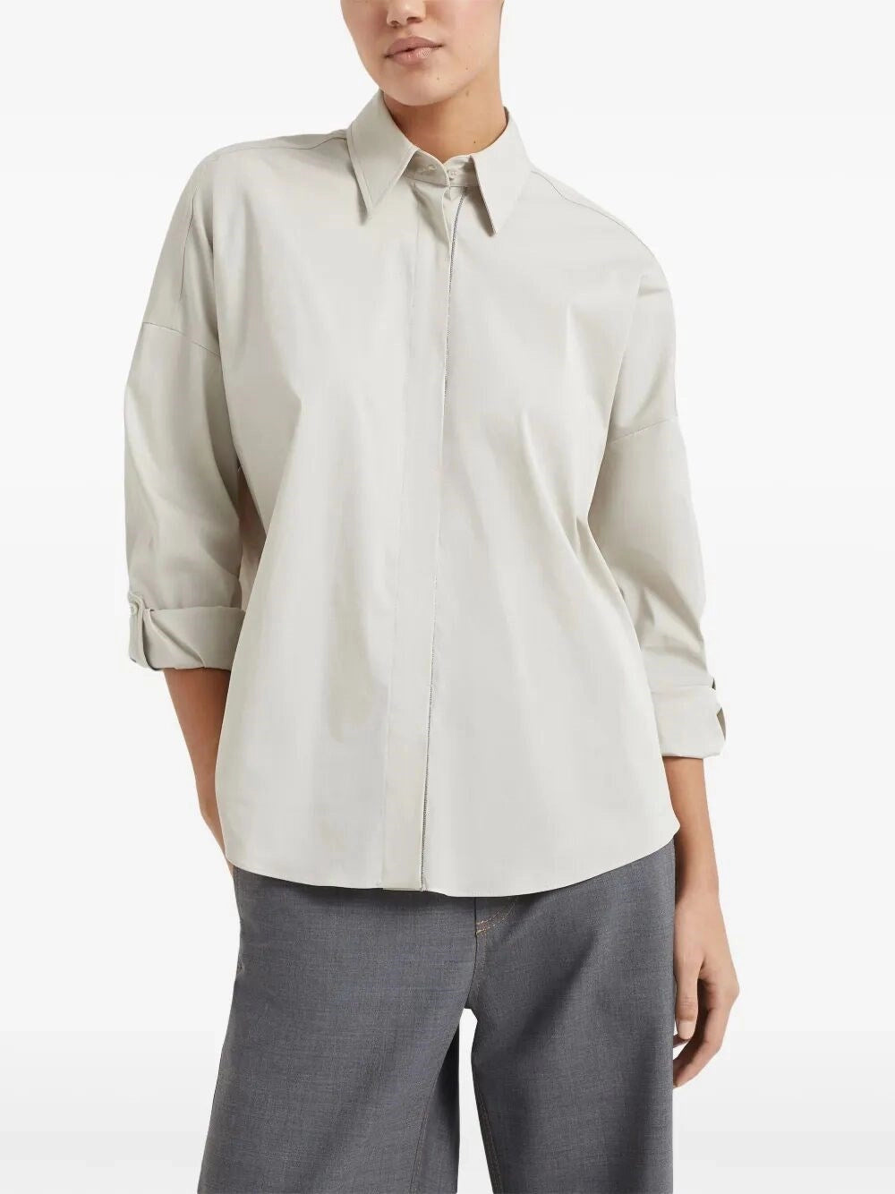 Brunello Cucinelli Women Blouse With Monili Trim BRUNELLO CUCINELLI