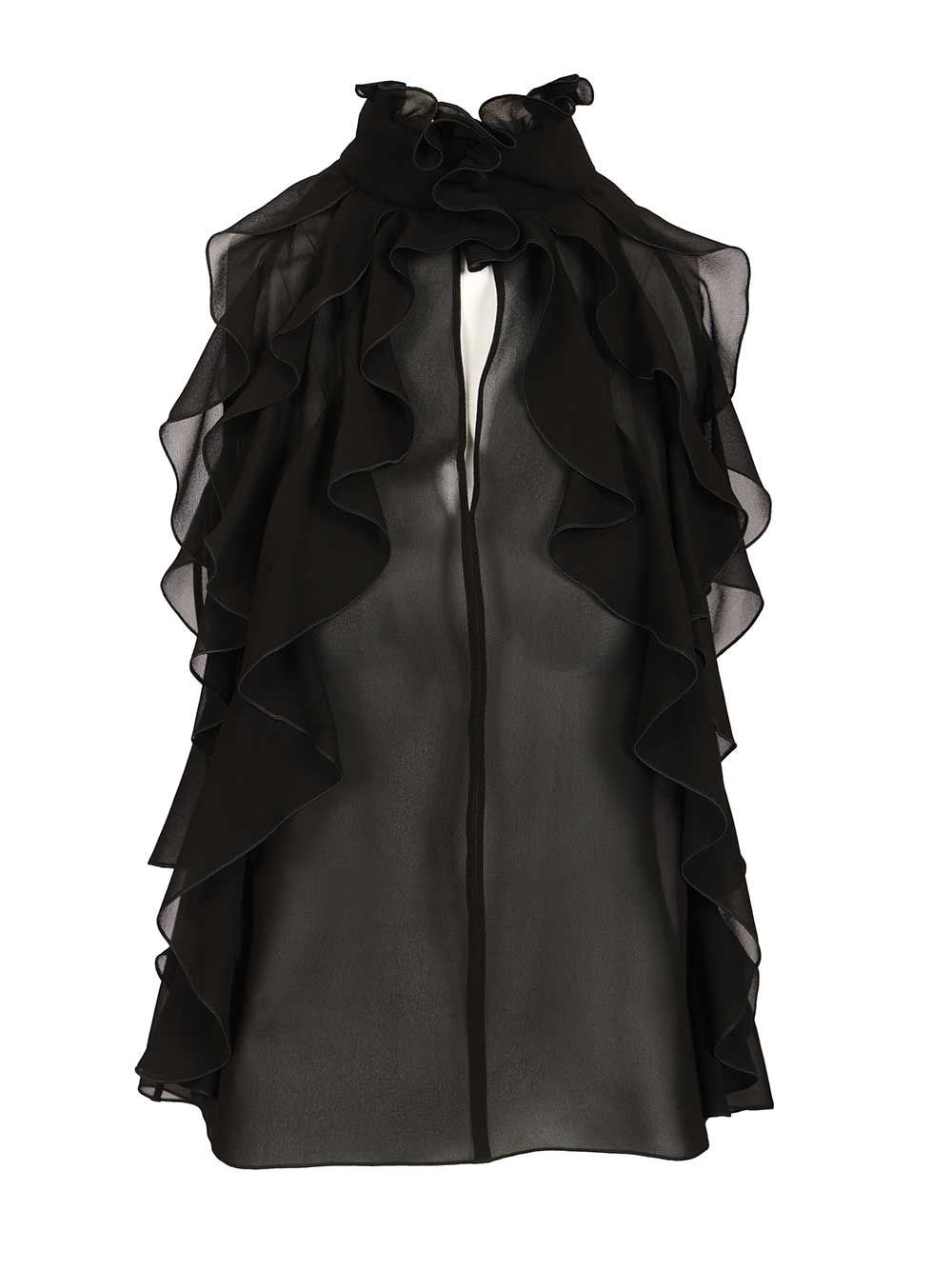 Mcqueen Women Cut-Out Top In Silk Georgette With Ruffles ALEXANDER MCQUEEN
