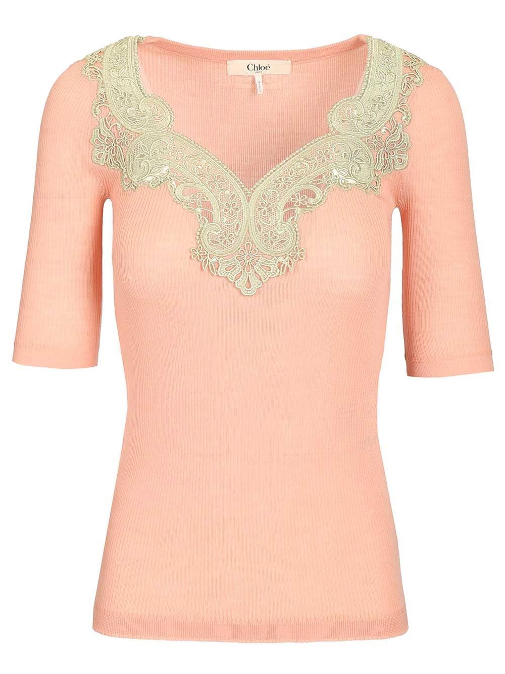 Chloe' Women Wool Rib Knitted & Guipure Sweater CHLOE