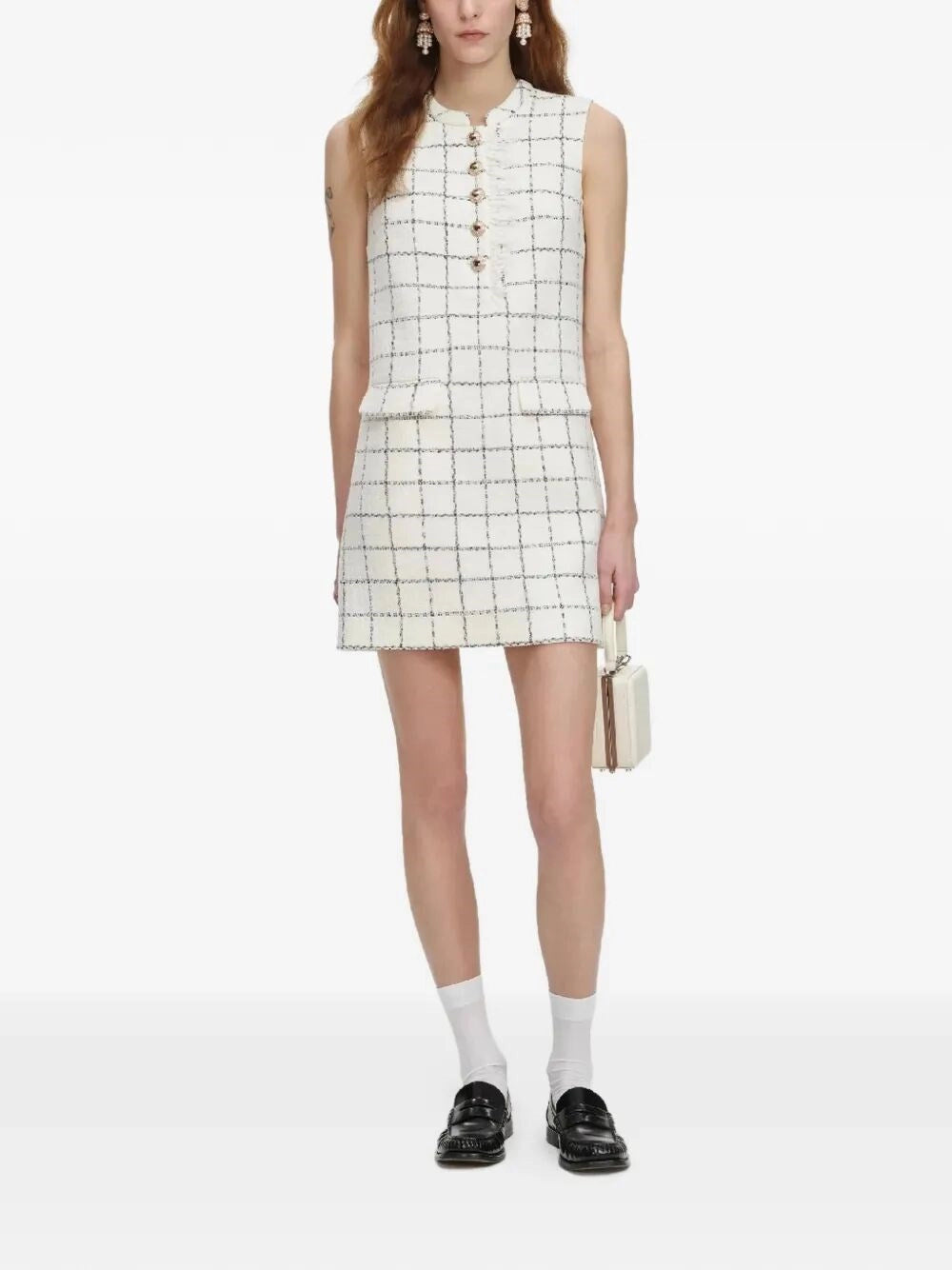 Self-Portrait Women Check Boucle Lace Trim Mini Dress SELF-PORTRAIT