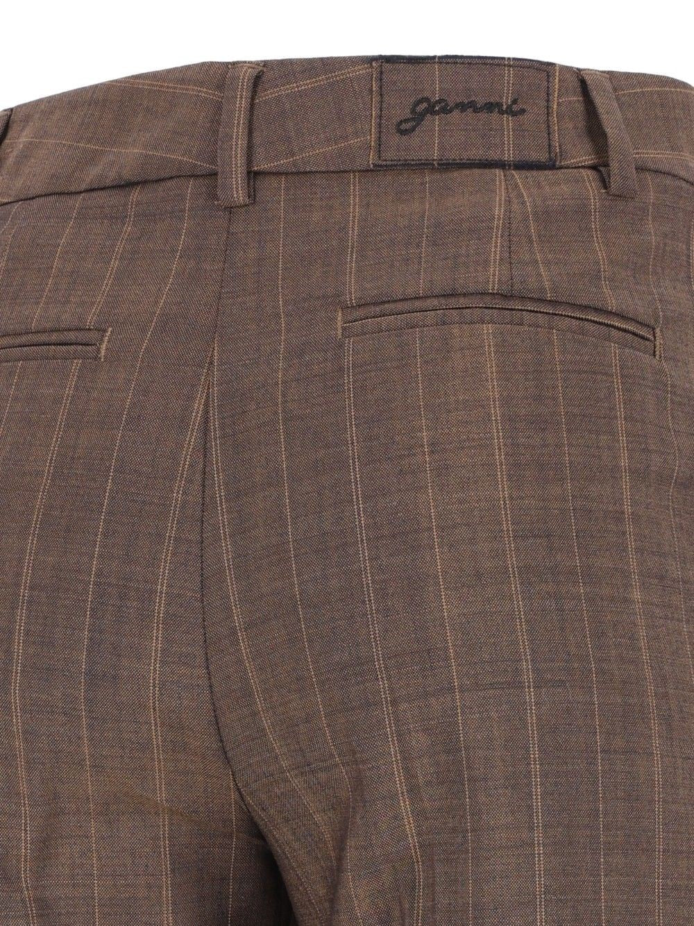 Ganni Women Brown Pinstriped Wool Trousers GANNI