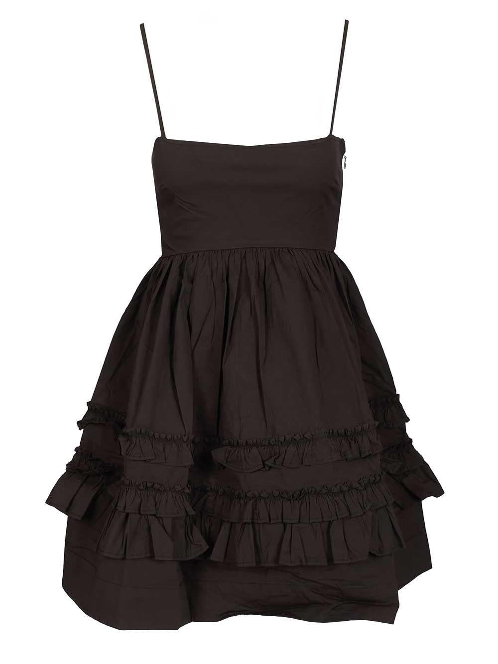 Ganni Women Black Mini Dress With Ruffles GANNI