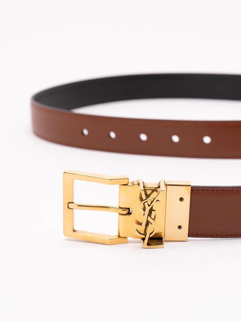 Saint Laurent Men Cassandre Vadim Reversible Belt In Smooth Leather