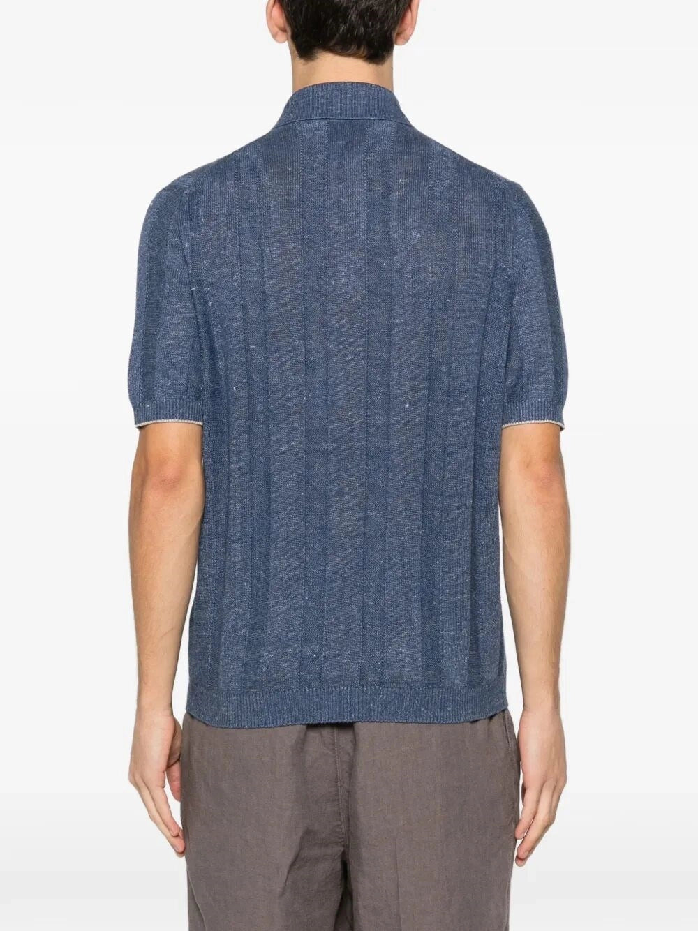 Brunello Cucinelli Men Linen And Cotton Wide Rib Knit Polo BRUNELLO CUCINELLI